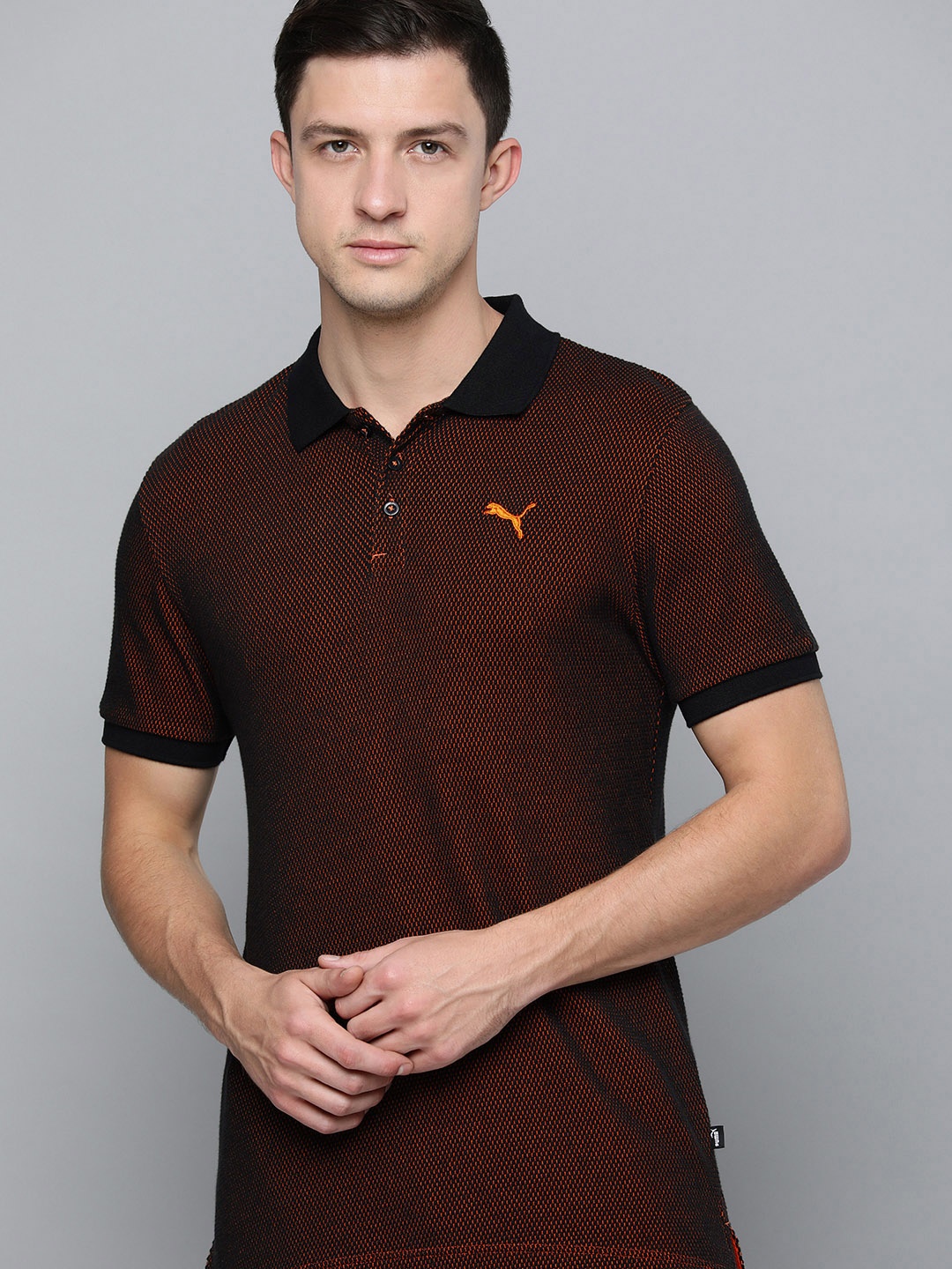 

Puma Men Orange & Black Polo Collar T-shirt