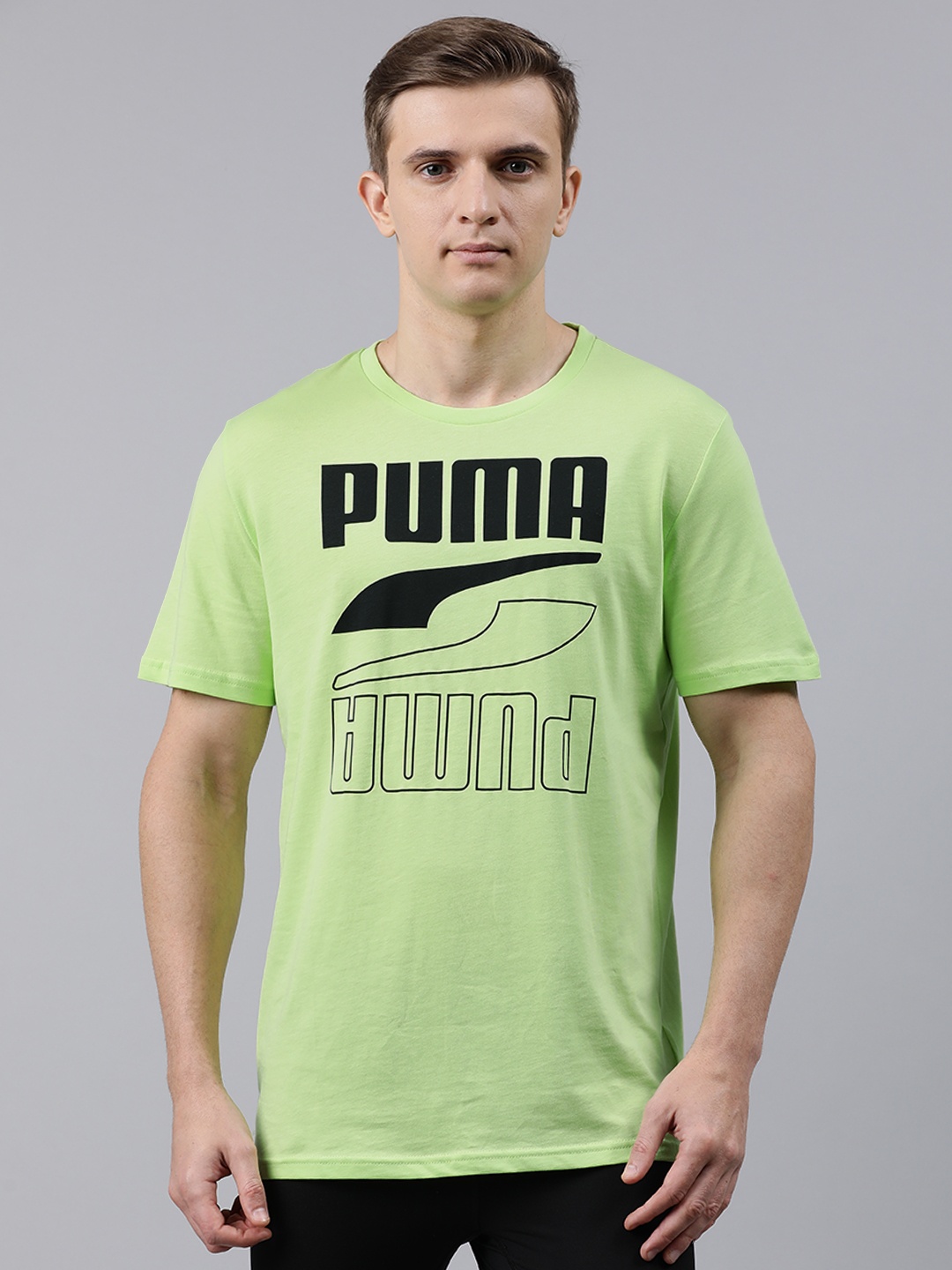 

Puma Men Lime Green Black Printed Round Neck Rebel Pure Cotton T-shirt