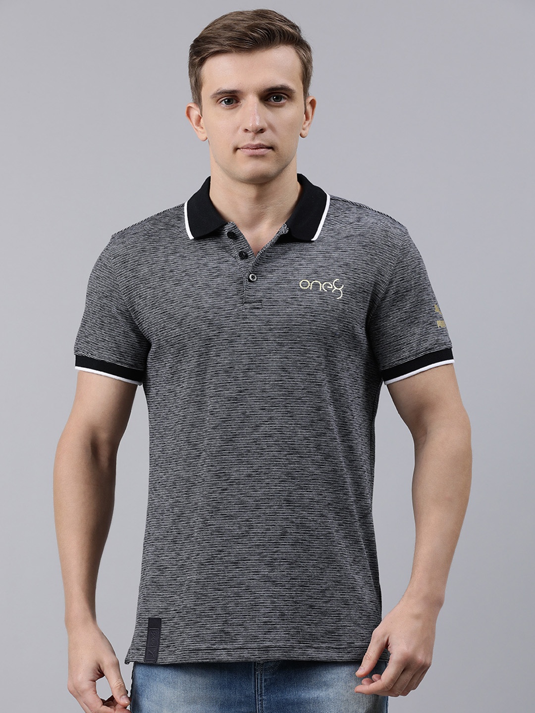 

one8 x PUMA Men Charcoal Grey VK Ms Jacquard Solid Polo Collar T-shirt