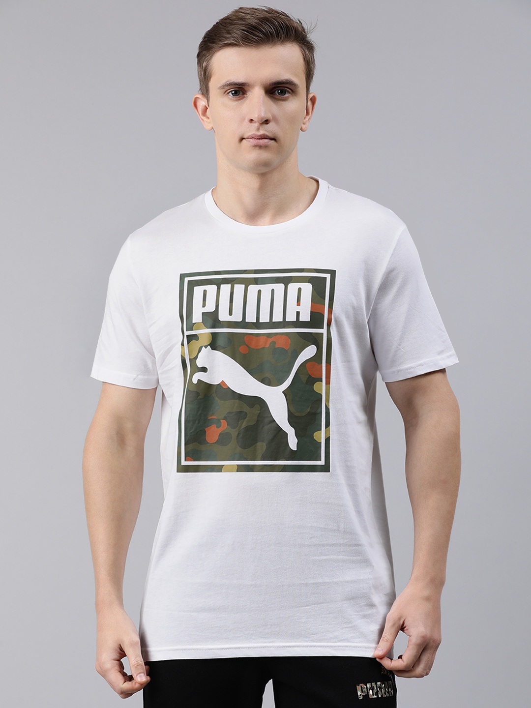 

Puma Men White Printed Round Neck Classics Graphics Logo Pure Cotton T-shirt