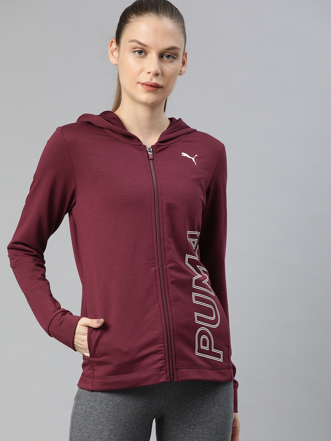 

Puma Women Maroon Printed Modern Sports Open Front Jacket