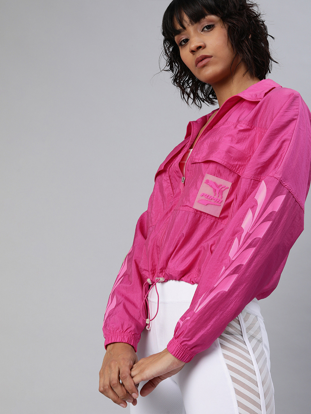 

Puma Women Pink Solid Evide Track Tailored Jacket with Print Detail