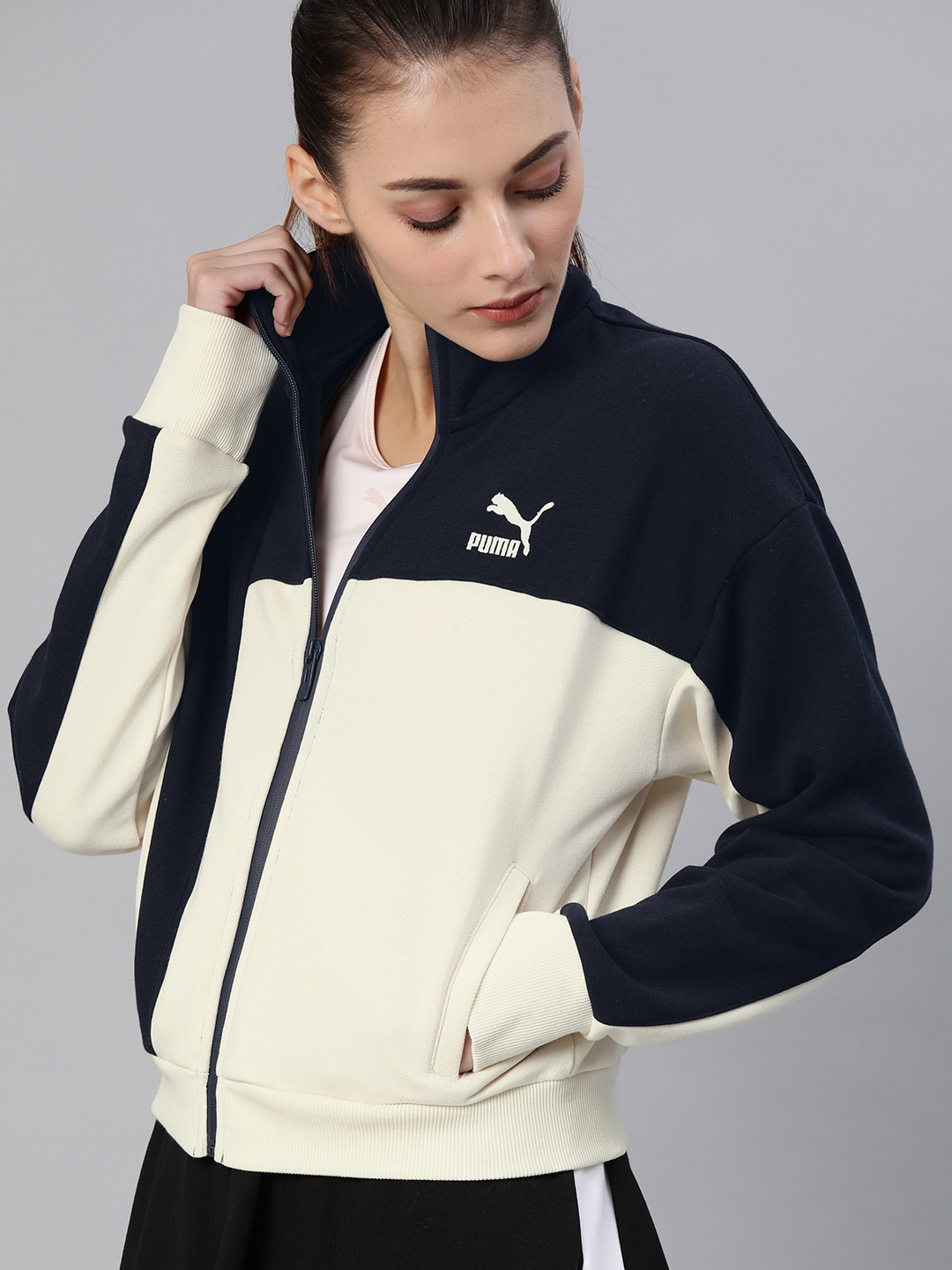 

Puma Women Off-White & Navy Blue Colourblocked CSM Sweatshirt