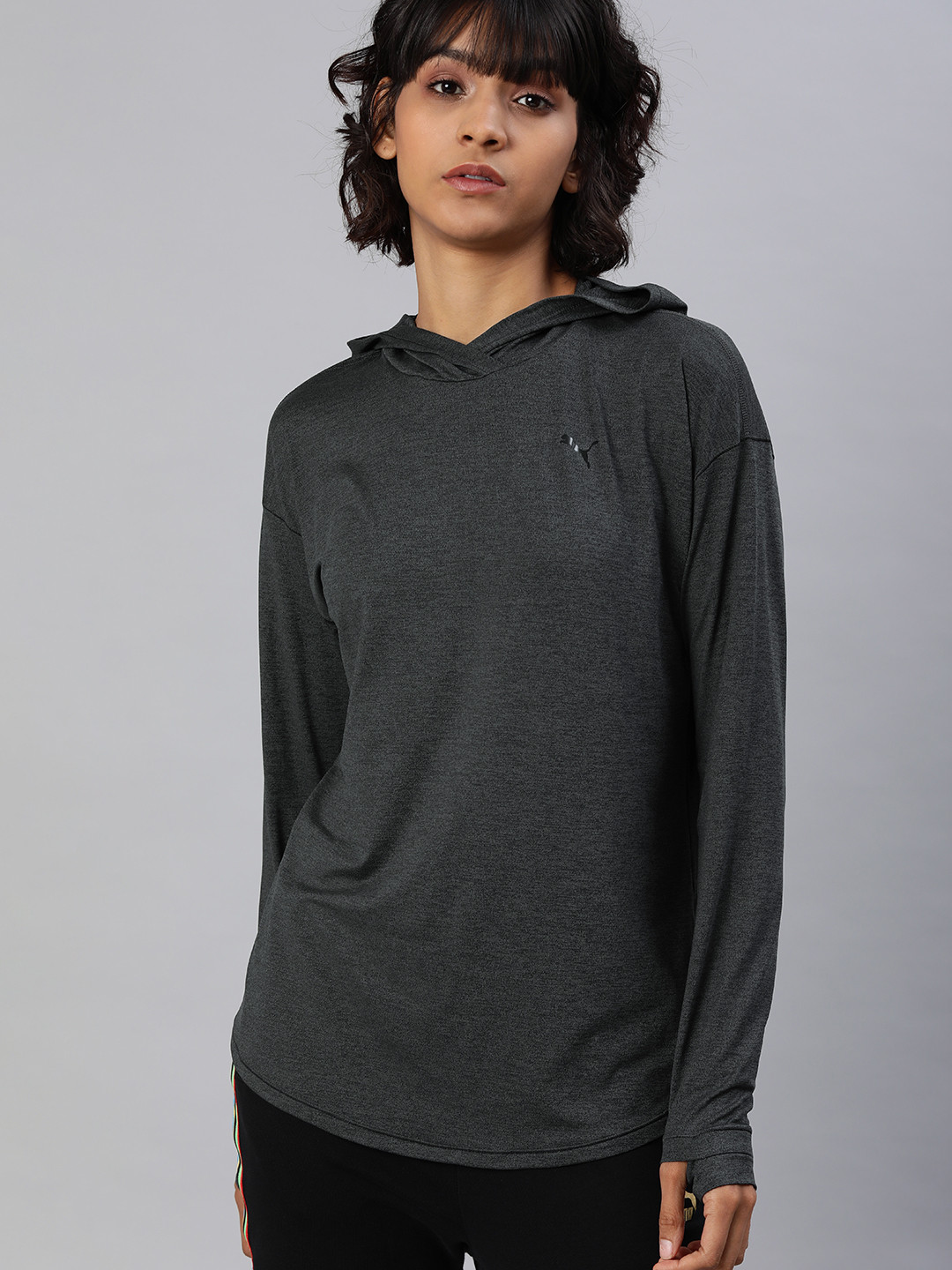 

Puma Women Charcoal Grey Solid Studio Knit Hooded Yoga Sweatshirt