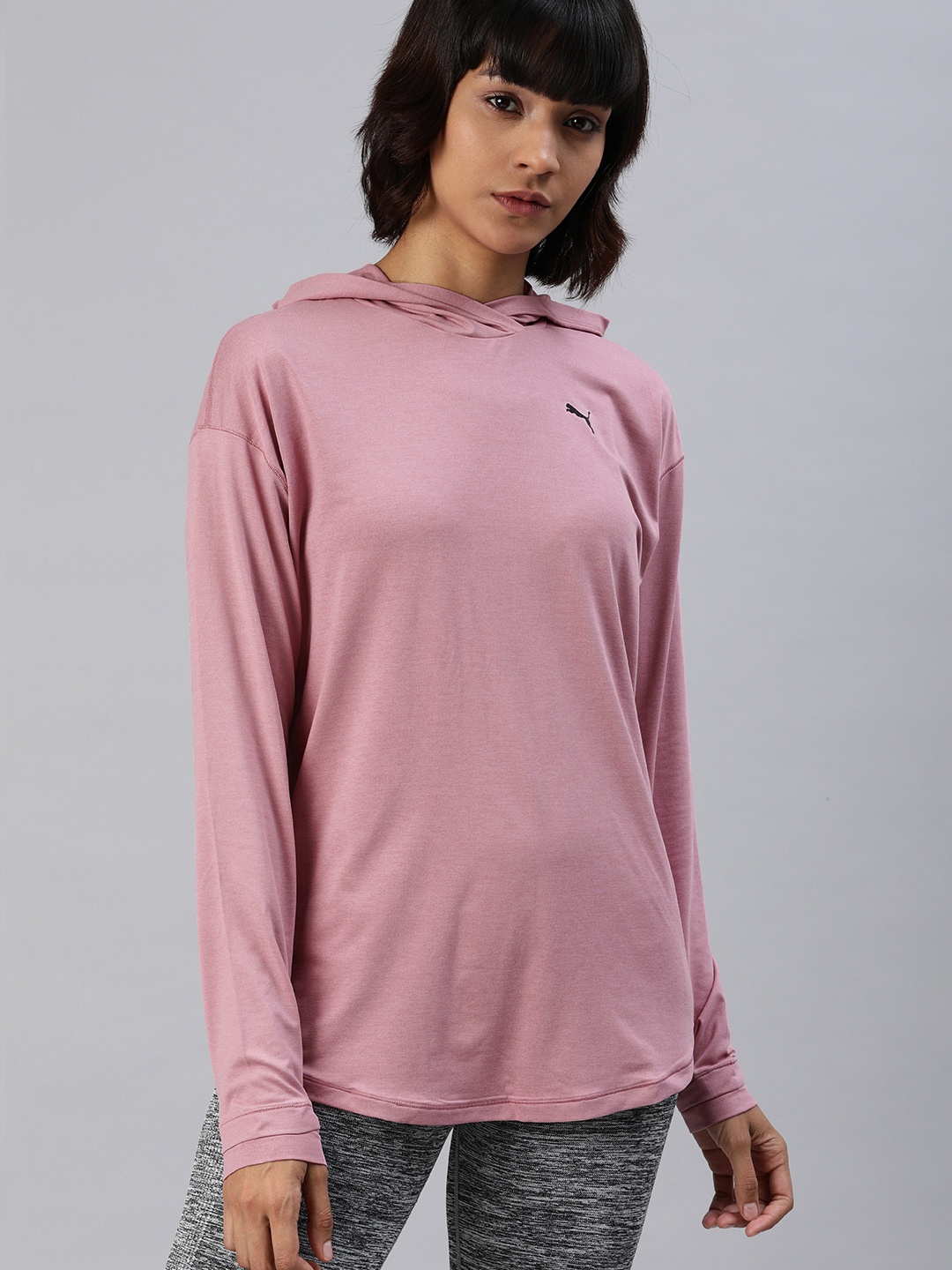 

Puma Women Pink Solid Hooded Drycell Studio Knit Yoga Sweatshirt