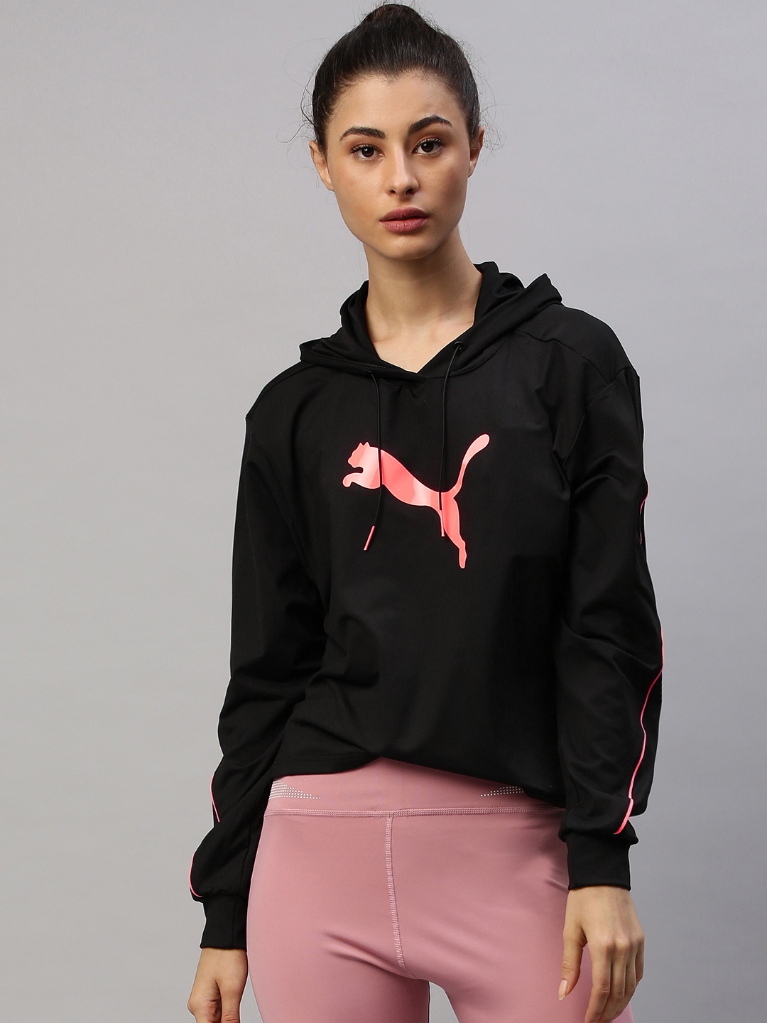 

Puma Women Black Train Pearl Printed Hooded Sweatshirt