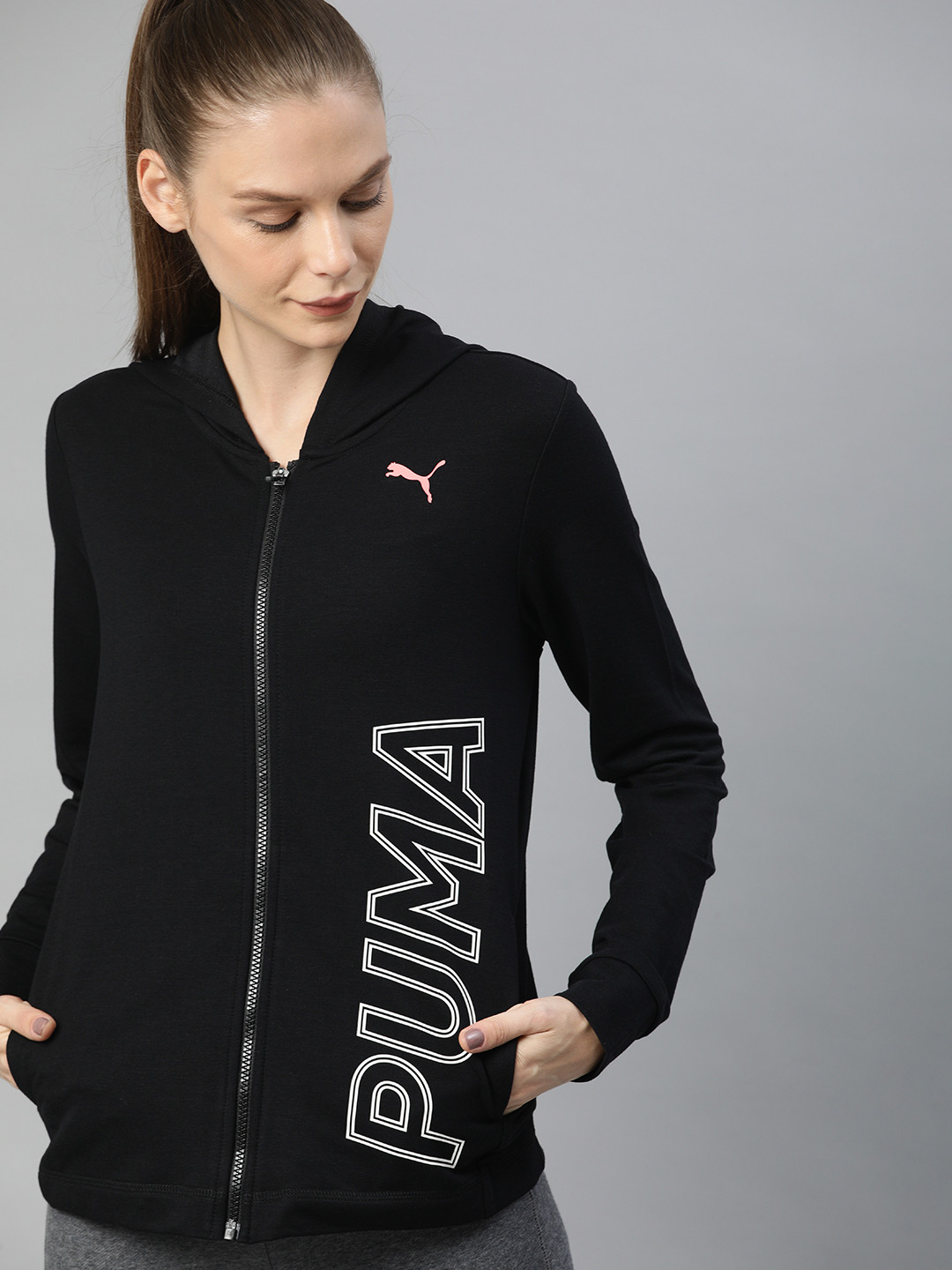 

Puma Women Black Printed Modern Sports DryCell Open Front Jacket