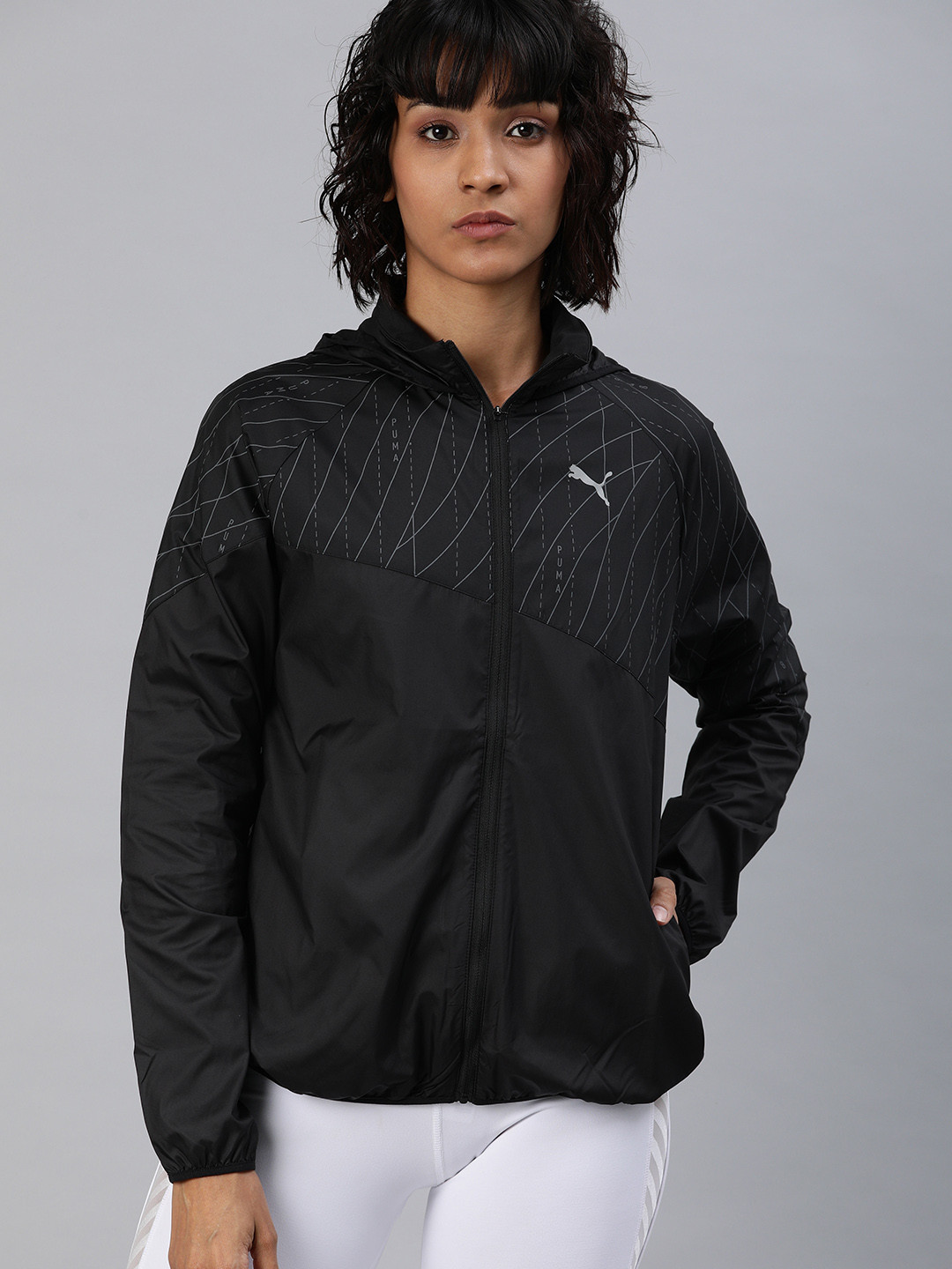 

Puma Women Black Printed Graphic Hooded Running Sporty Jacket
