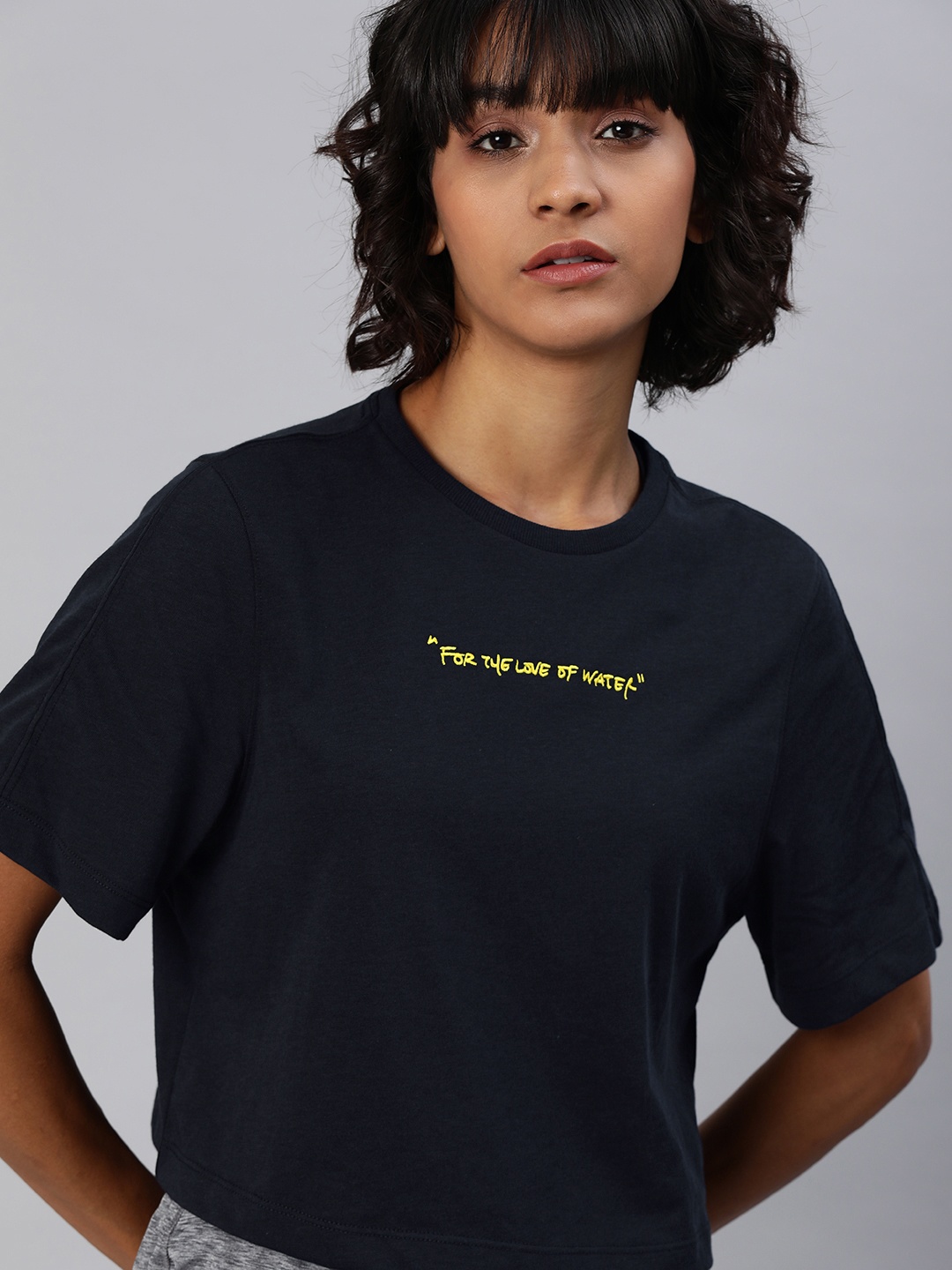 

Puma Women Navy Blue Loose Fit Solid CSM Round Neck T-shirt with Printed Detail