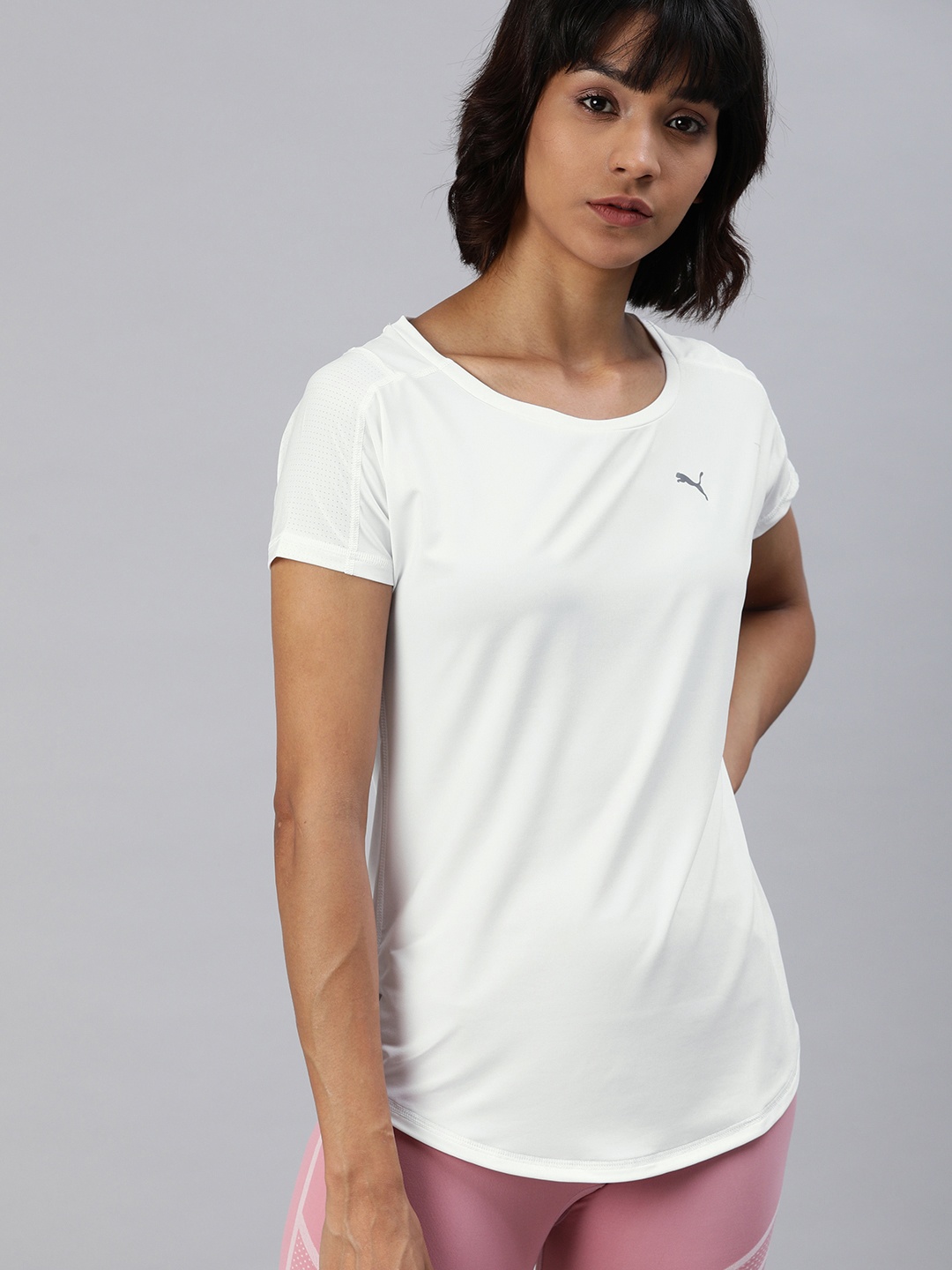 

Puma Women White Solid DryCell Training Round Neck T-shirt