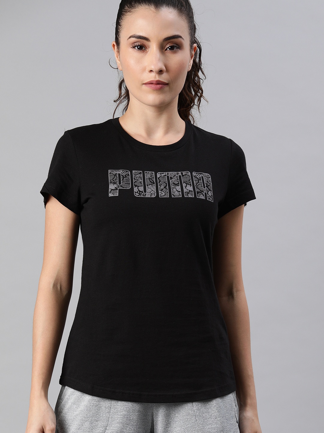 

Puma Women Black Printed KA Round Neck Pure Cotton T-shirt