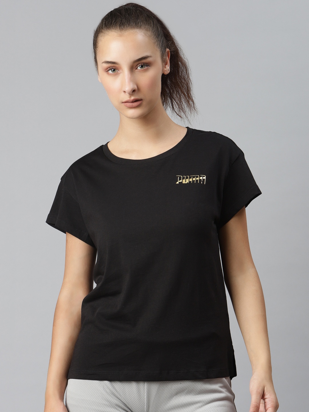 

Puma Women Black Pure Cotton Solid Round Neck Tee II