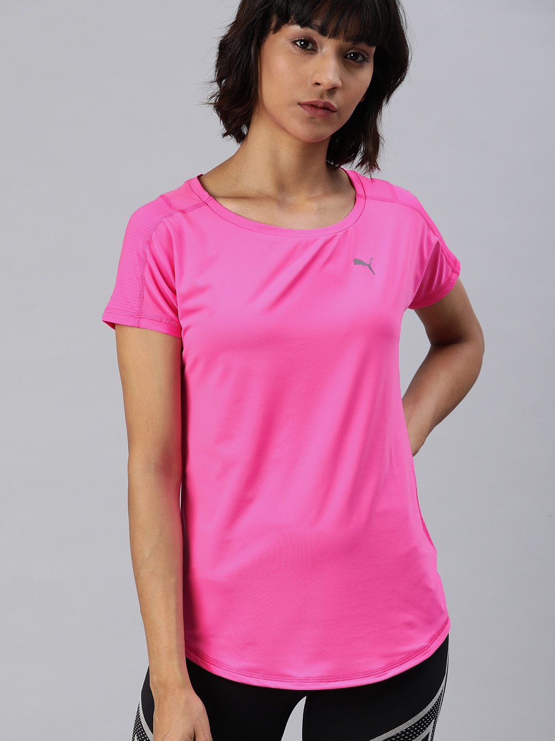

Puma Women Pink Solid Favorite SS DRYCELL Round Neck T-shirt