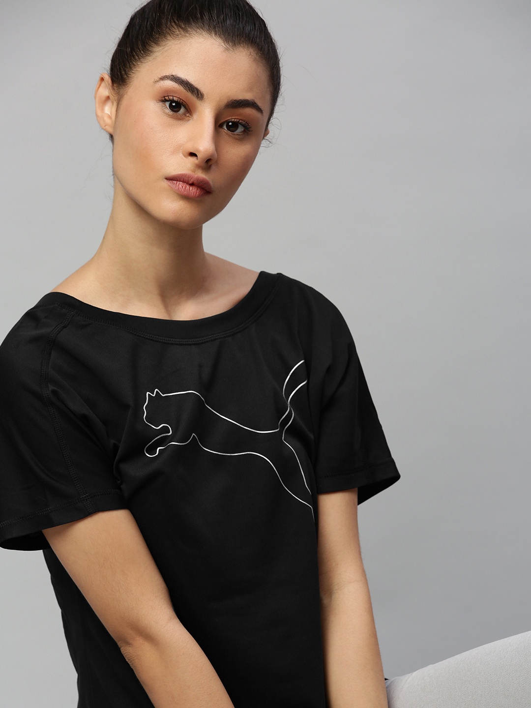 

Puma Women Black Printed Favorite Jersey Cat Round Neck Training T-shirt