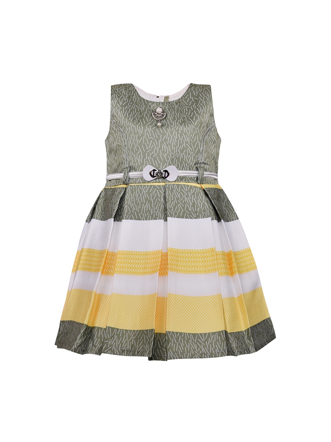 

Wish Karo Girls Grey & Yellow Striped Fit and Flare Dress