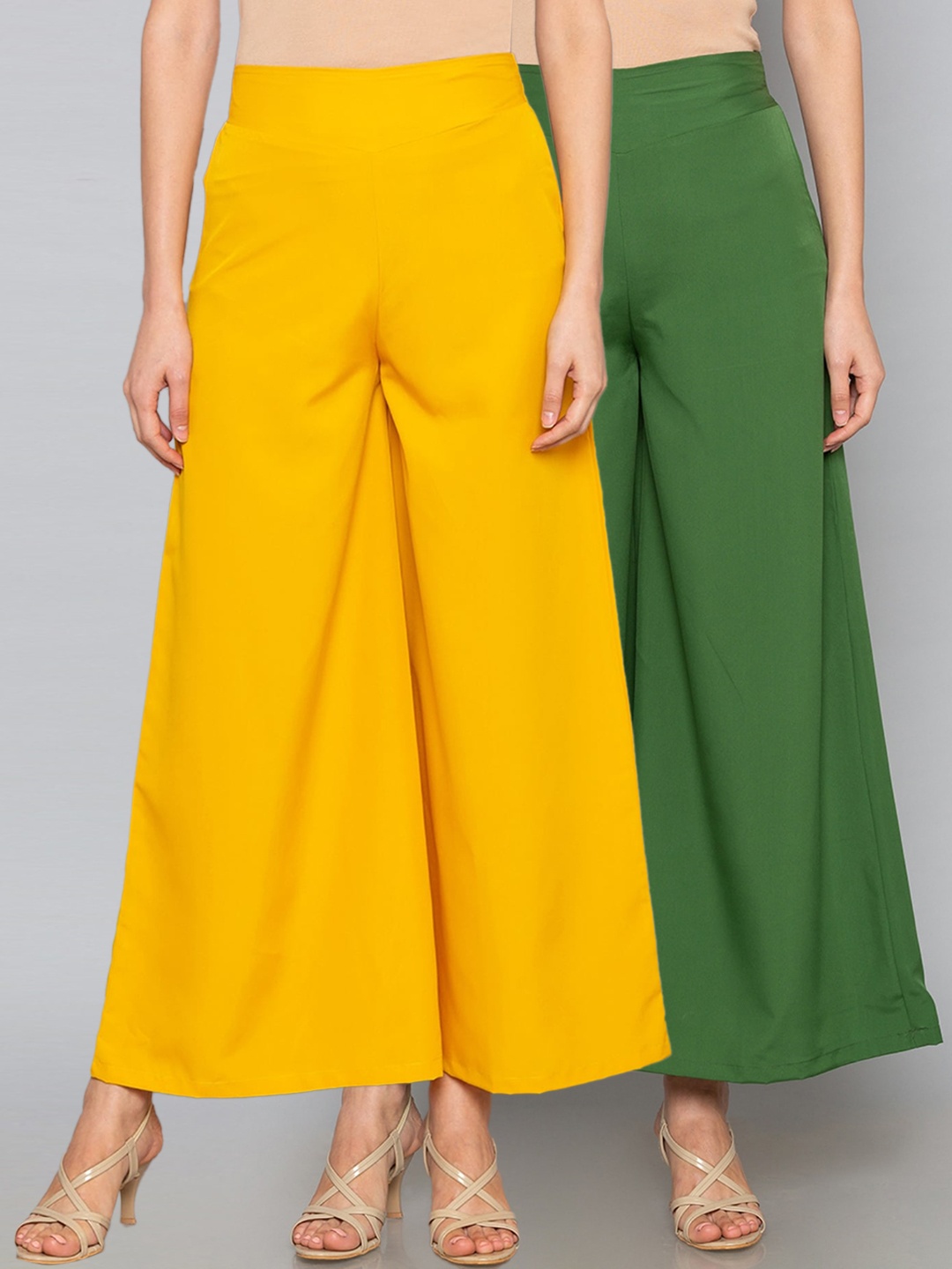 

Desi Weavess Women Pack Of 2 Solid Straight Palazzos, Green