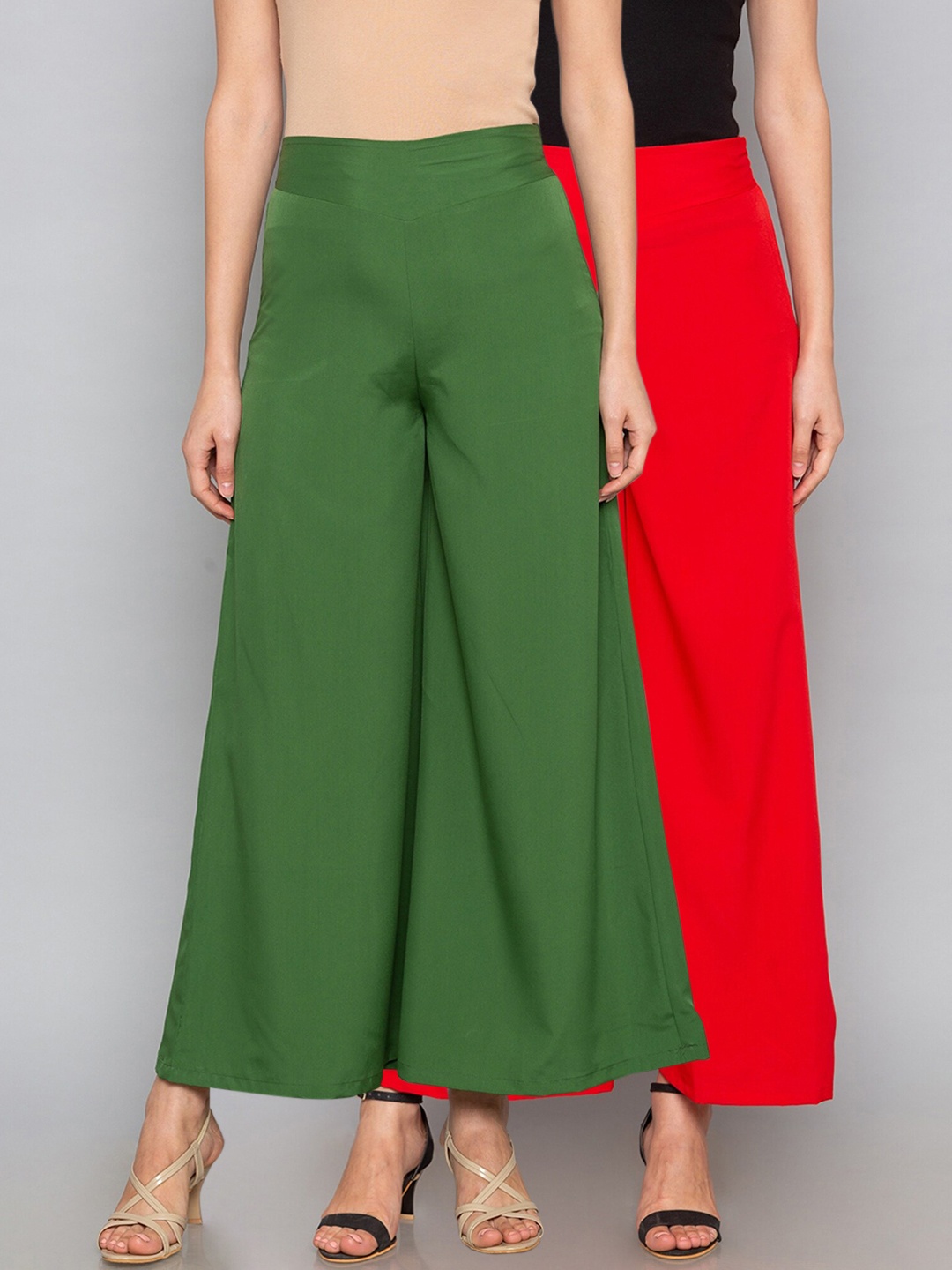 

Desi Weavess Women Pack Of 2 Solid Straight Palazzos, Green