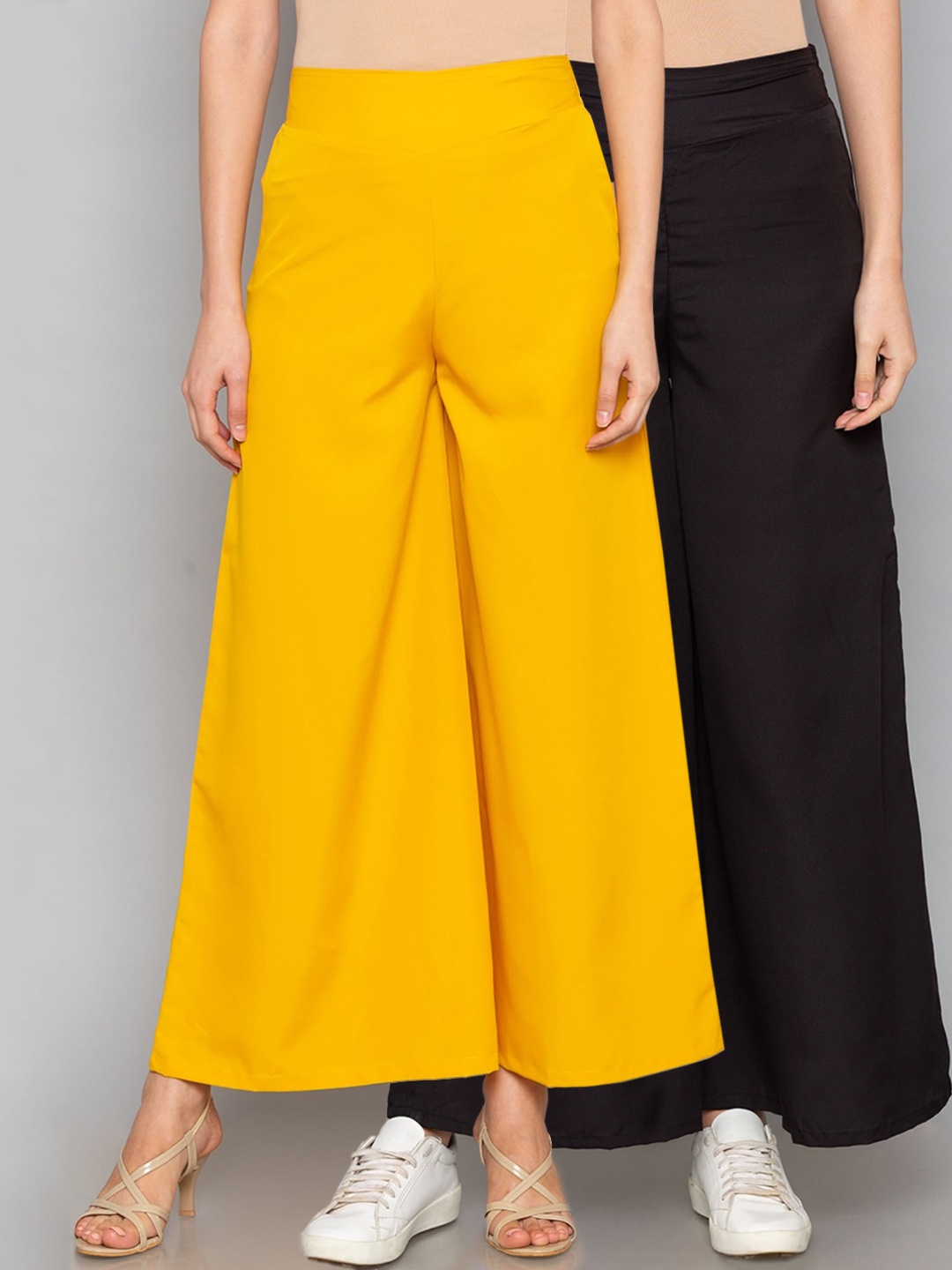 

Desi Weavess Women Pack Of 2 Solid Straight Palazzos, Black