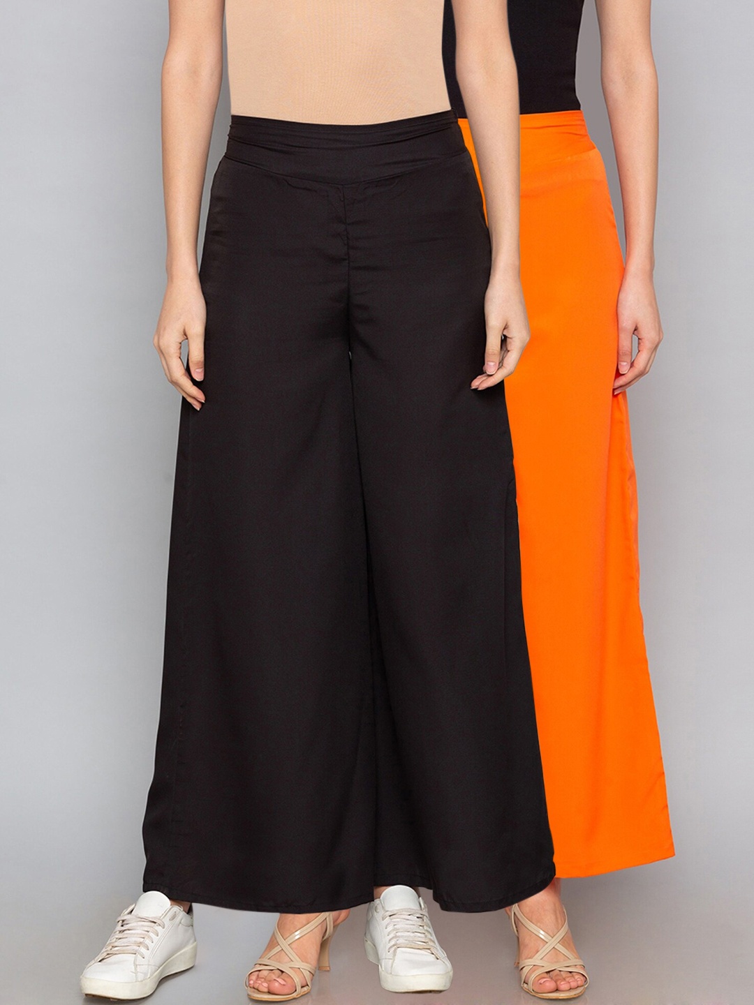 

Desi Weavess Women Pack Of 2 Solid Straight Palazzos, Black