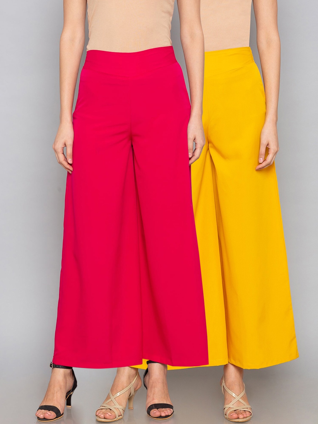 

Desi Weavess Women Pack Of 2 Solid Straight Palazzos, Pink