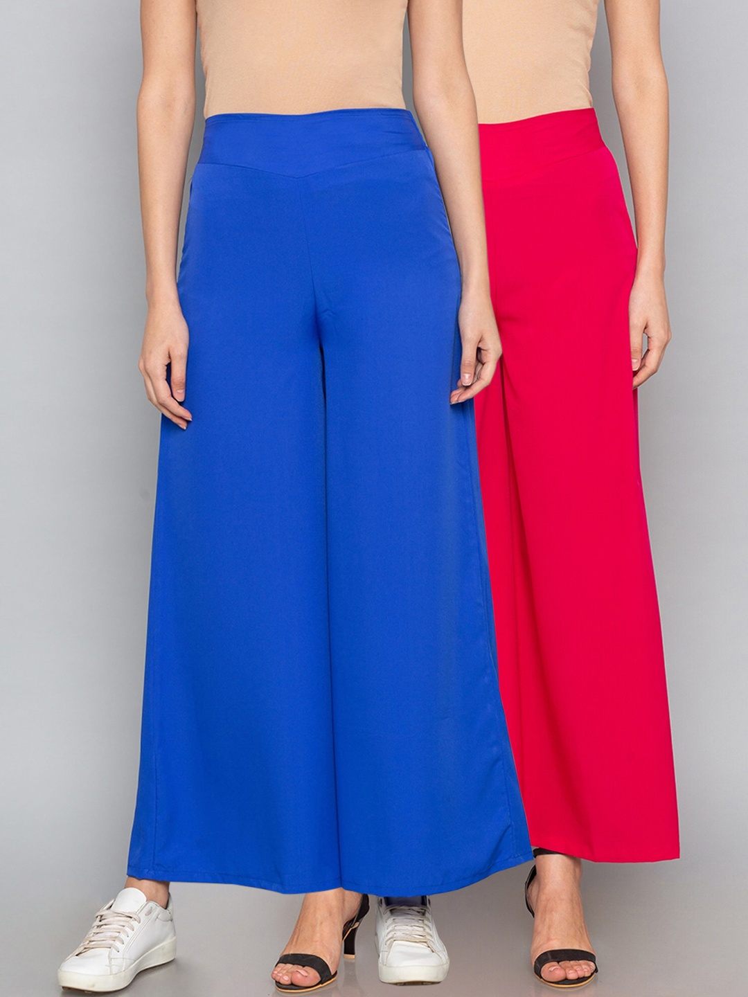

Desi Weavess Women Pack Of 2 Solid Straight Palazzos, Blue