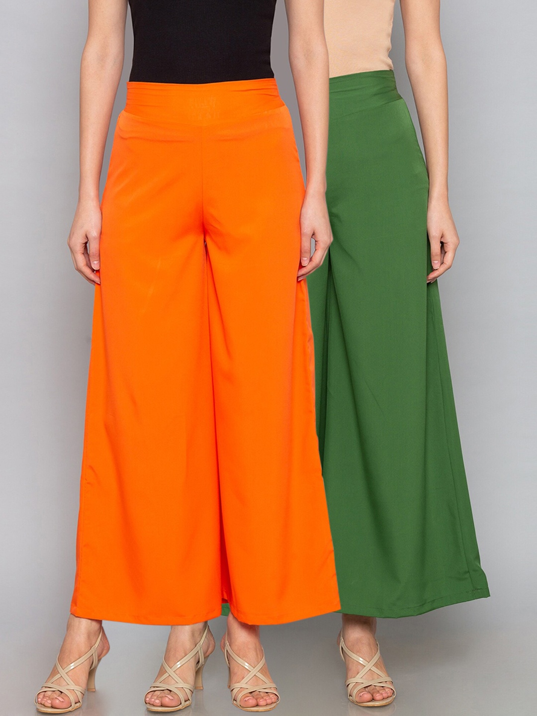 

Desi Weavess Women Pack Of 2 Solid Straight Palazzos, Green