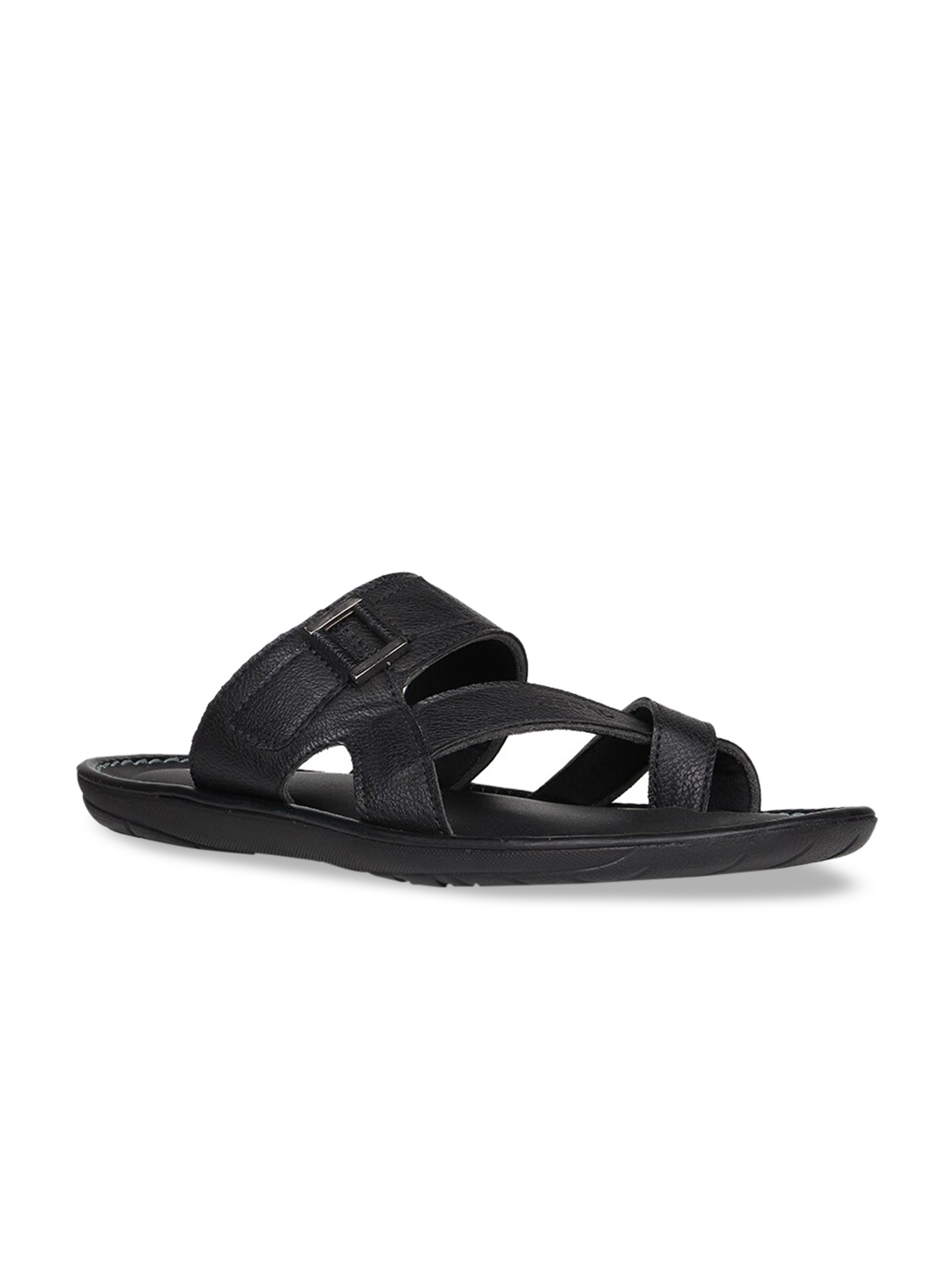 

Regal Men Black Solid Leather Comfort Sandals