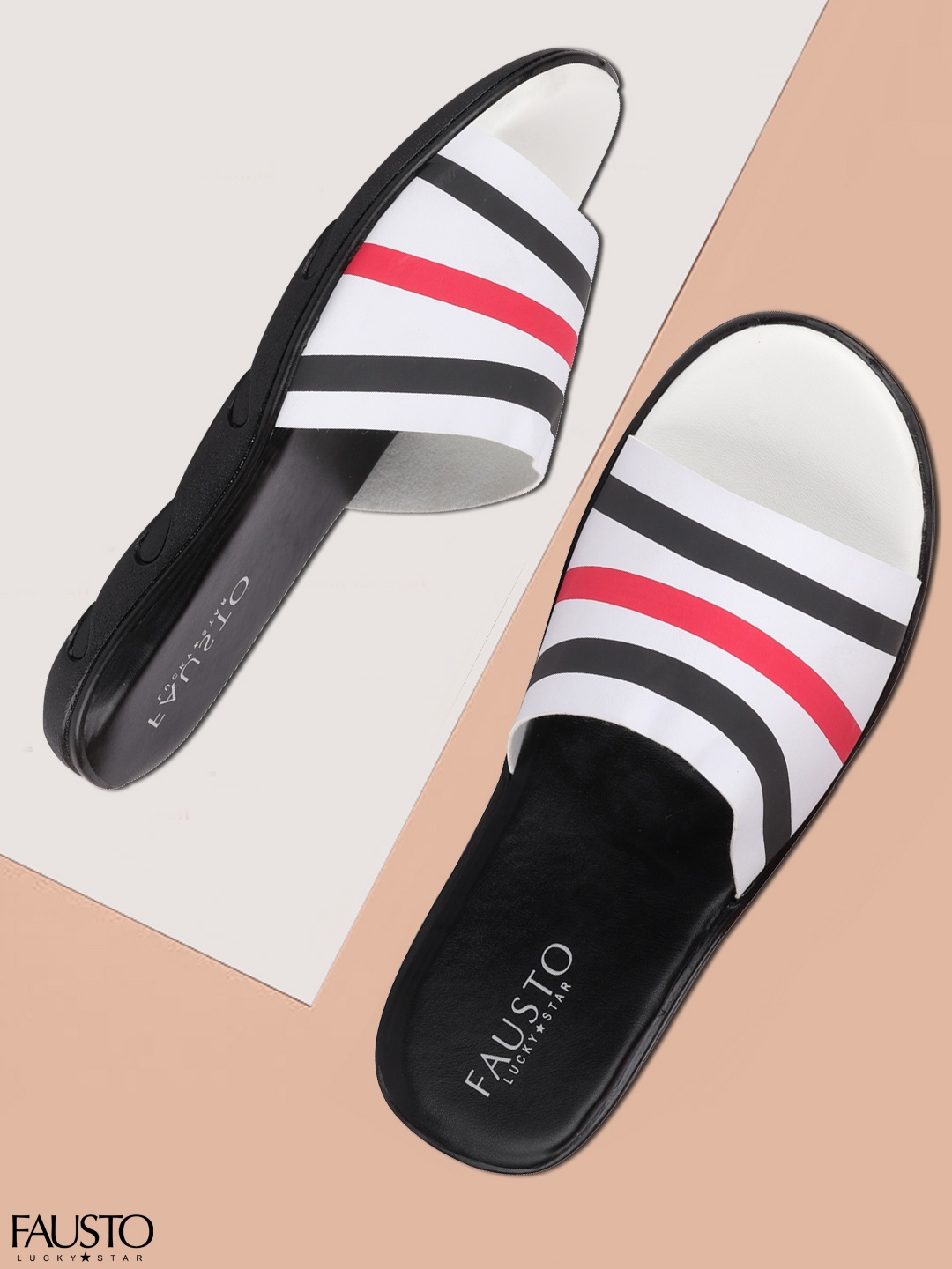 

FAUSTO Men Black & White Striped Sliders