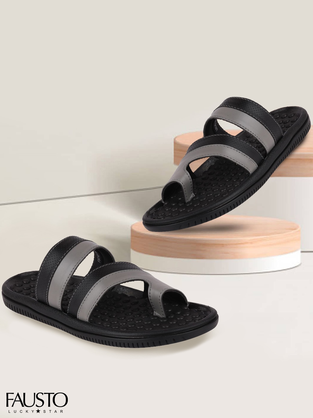 

FAUSTO Men Black & Grey Comfort Sandals