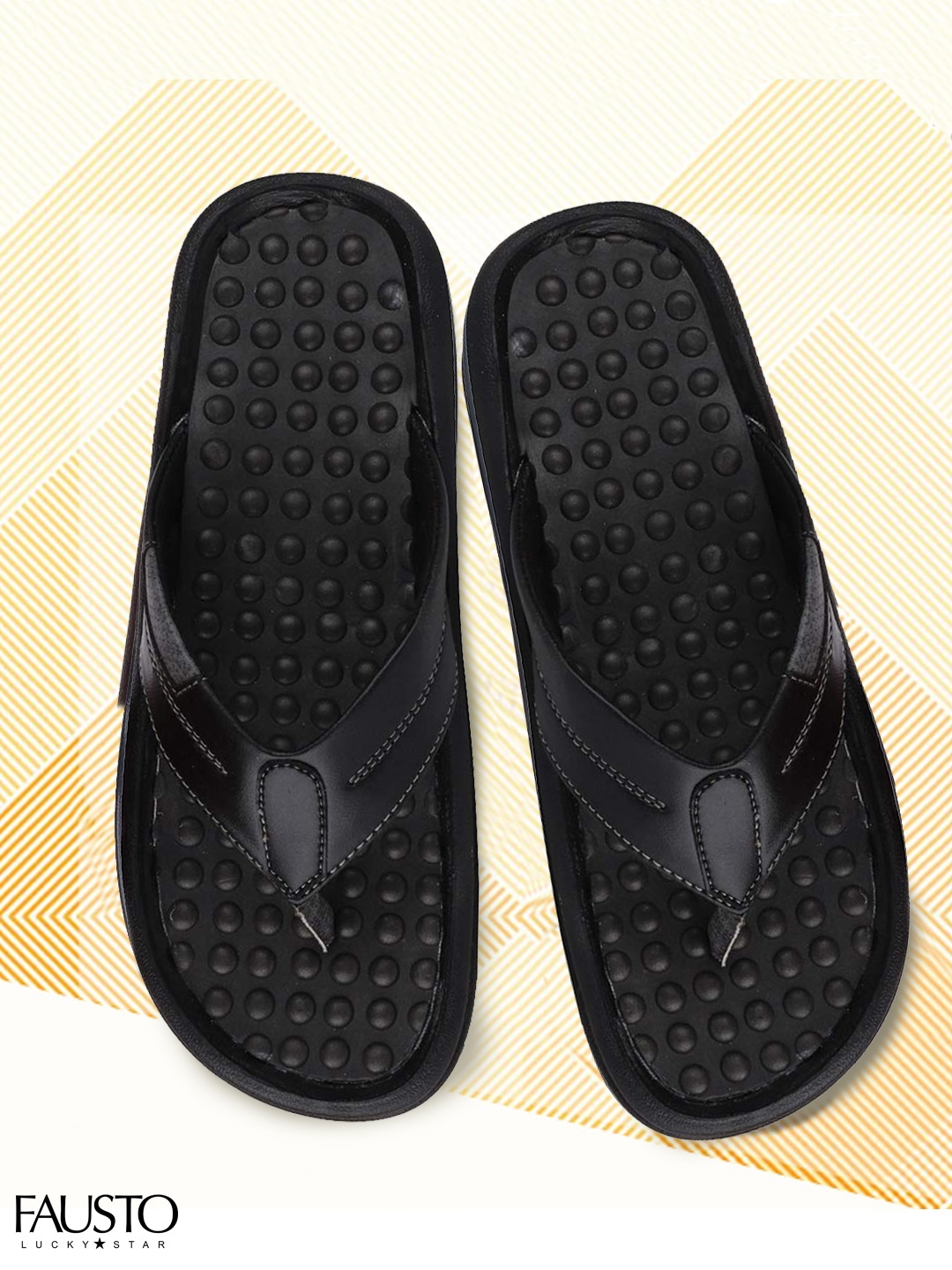 

FAUSTO Men Black Solid Comfort Sandals