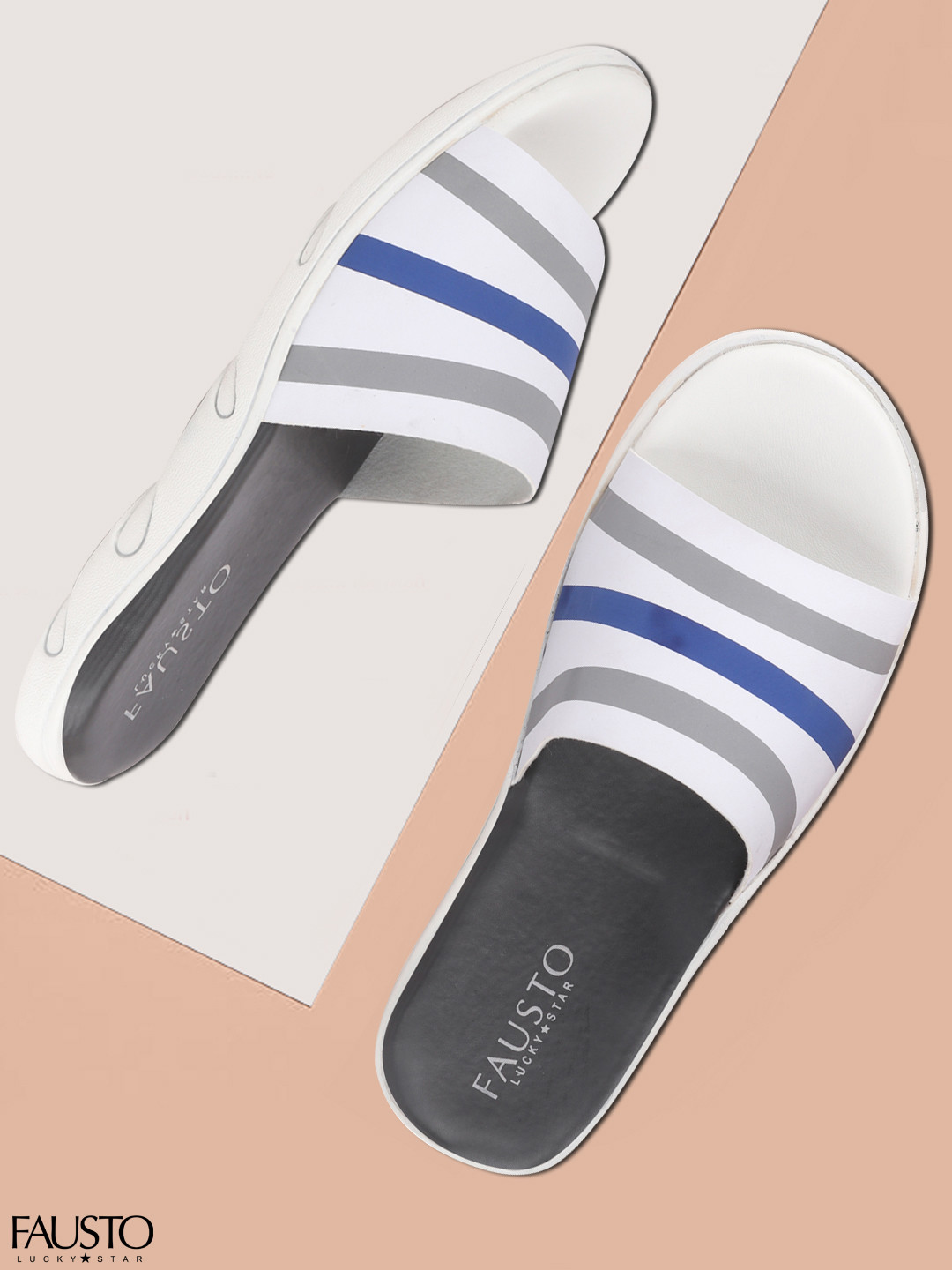 

FAUSTO Men White & Blue Striped Sliders