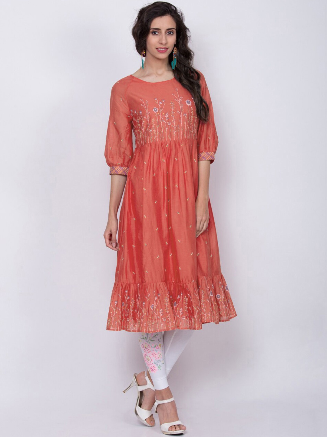 

Biba Women Red & White Embroidered Anarkali Kurta