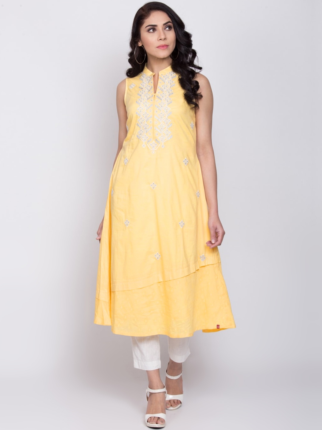 

Biba Women Yellow & White Chikankari Anarkali Kurta