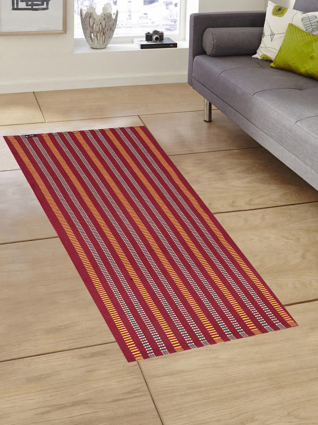 

KLOTTHE Red & Yellow Striped Anti-Skid Dhurrie