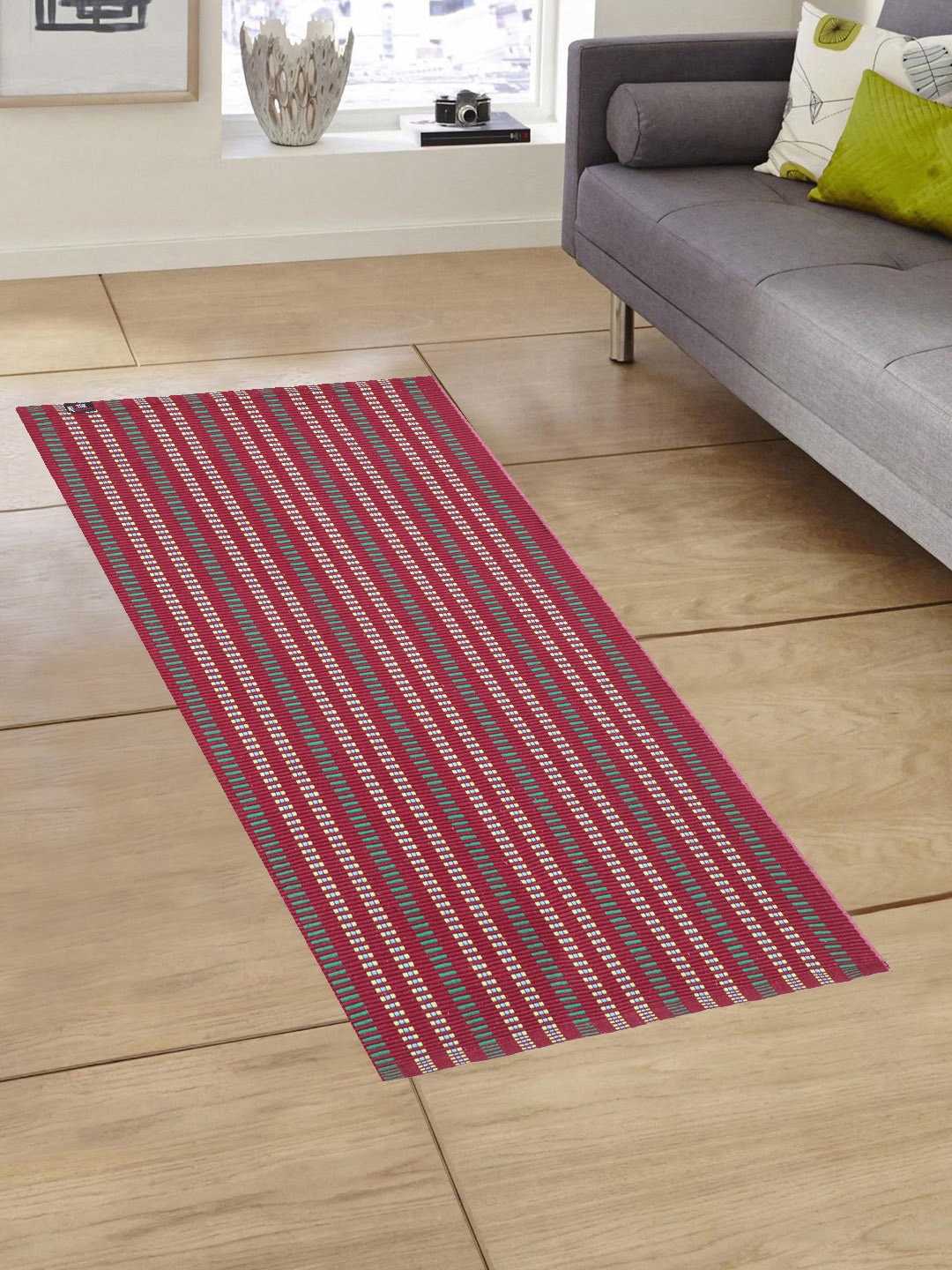 

KLOTTHE Red & Green Striped Anti-Skid Dhurrie
