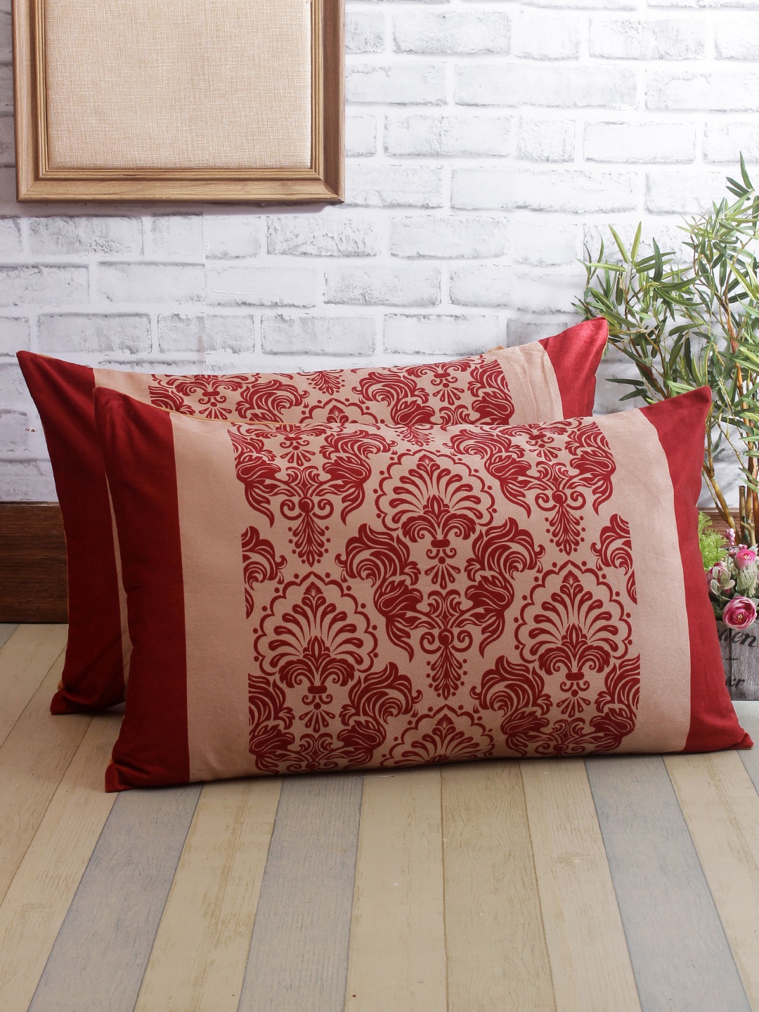 

ROMEE Set Of 2 Maroon & Beige Ethnic Motifs Print Pillow Covers