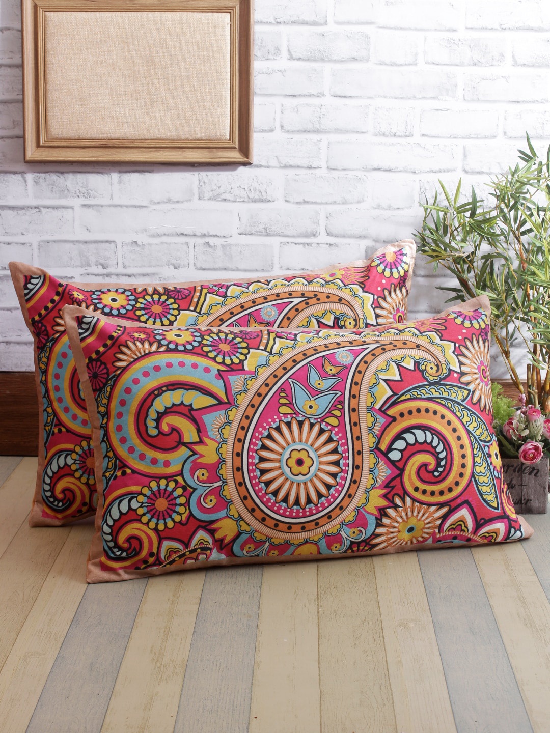 

ROMEE Set Of 2 Pink & Yellow Paisley Print Pillow Covers