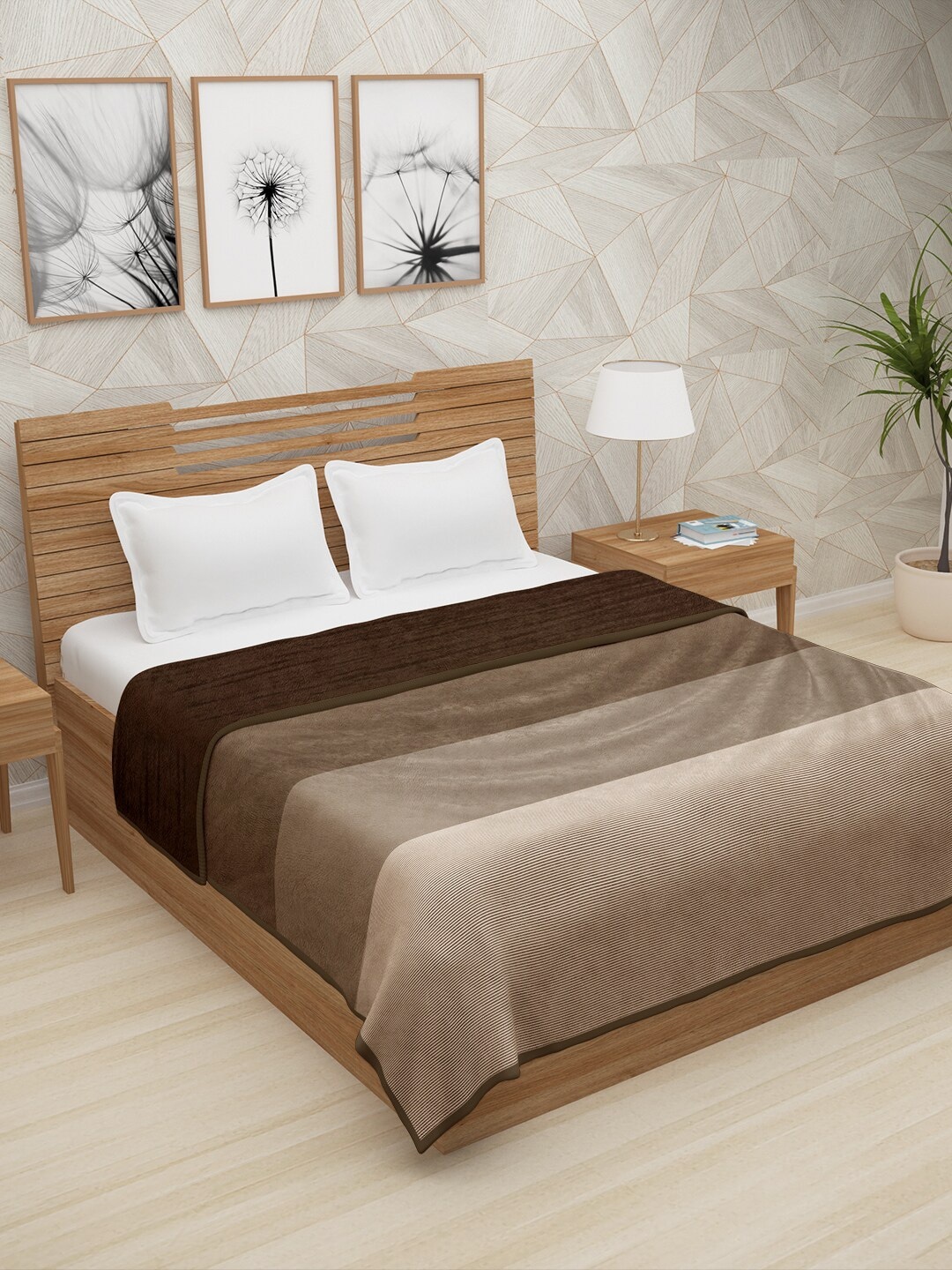 

Story@home Brown & Bronze Striped AC Room 400 GSM Double Bed Blanket