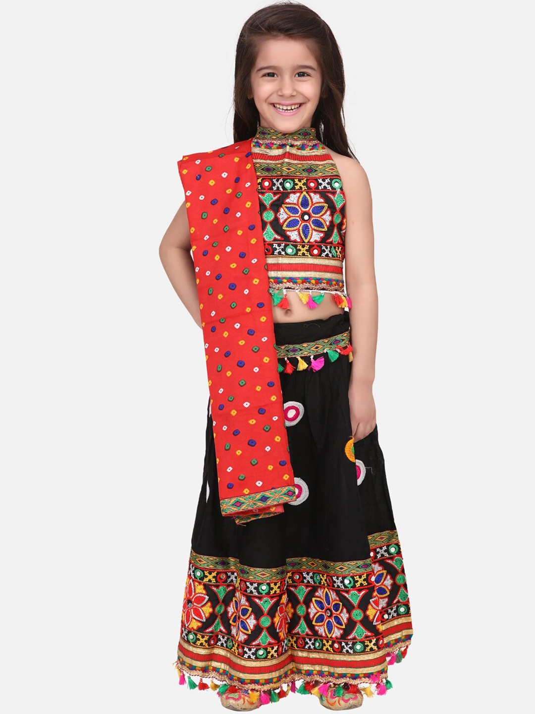 

BownBee Girls Black & Red Embroidered Ready to Wear Chaniya Choli