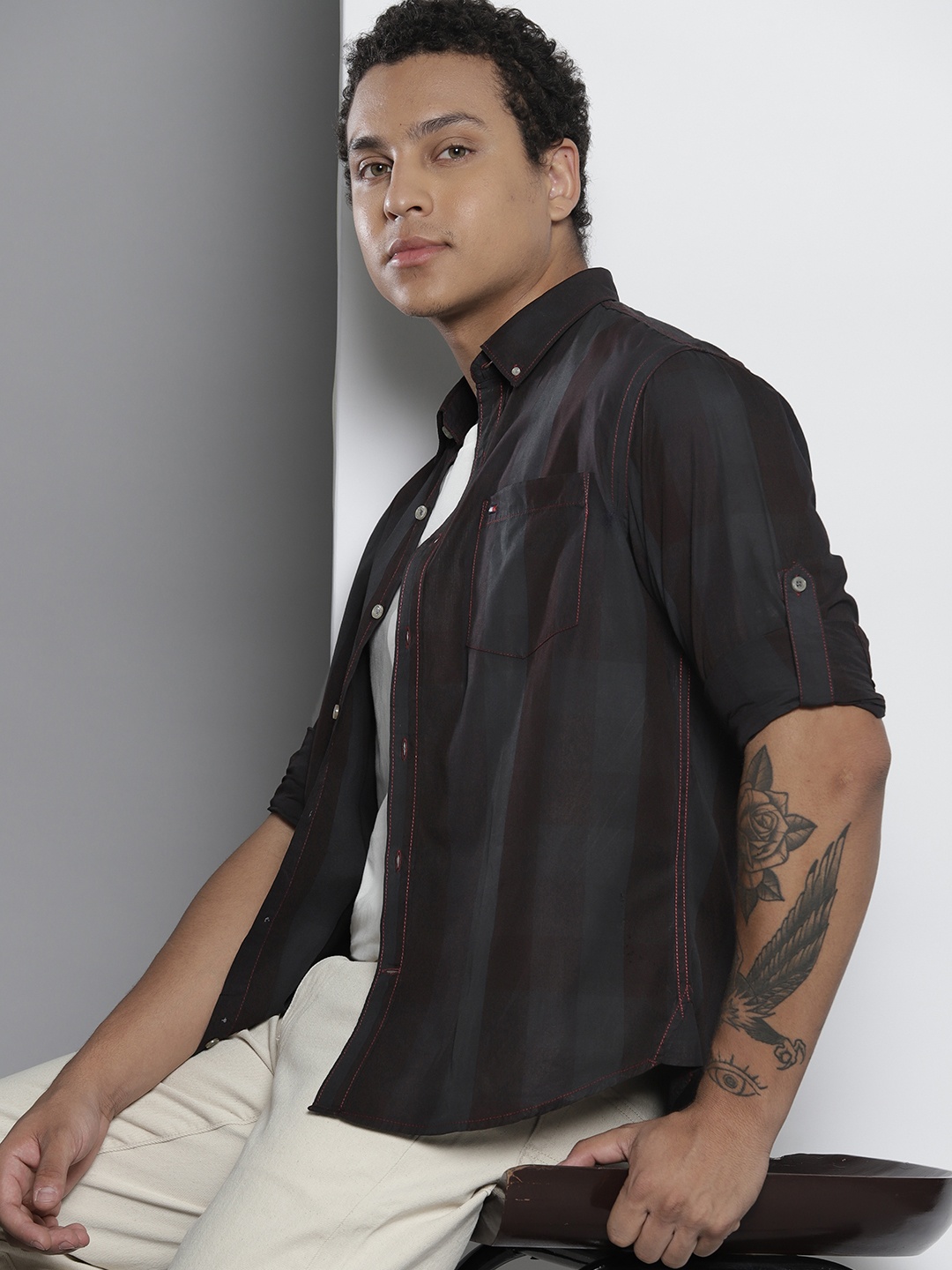 

Tommy Hilfiger Slim Fit Cotton Checked Casual Shirt, Black