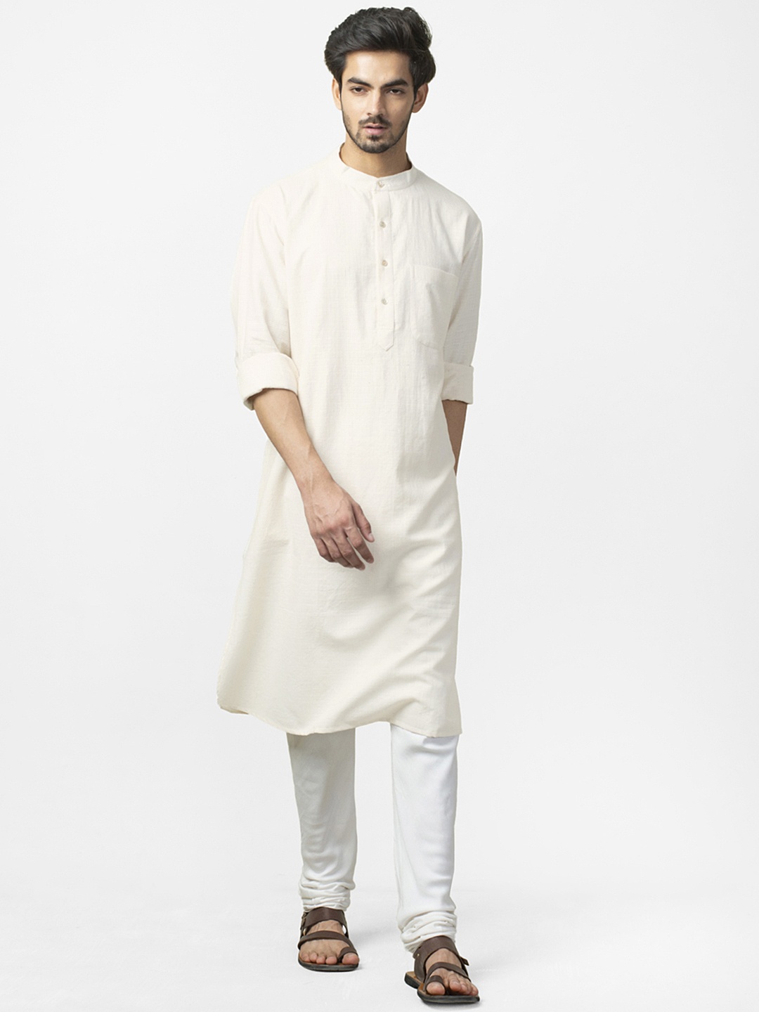 

Fabindia Men Off-White Self-Checked Straight Kurta