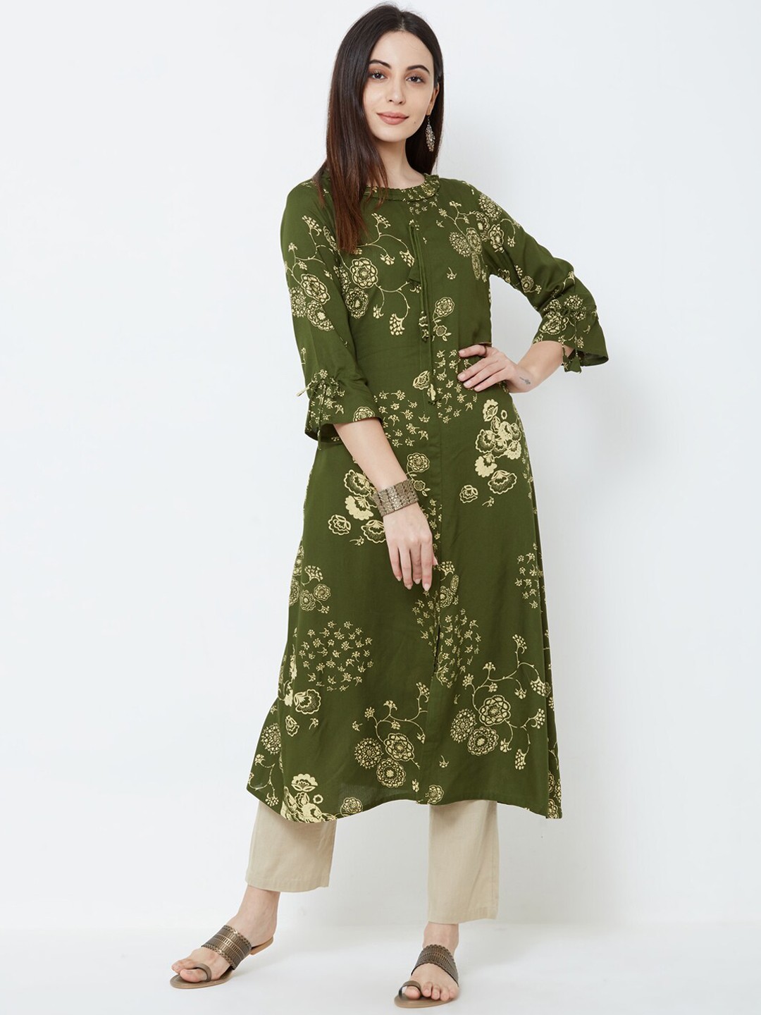 

FASHOR Women Green Printed A-Line Kurta