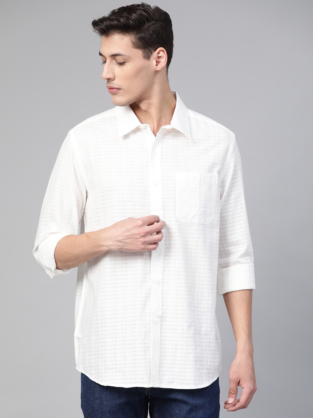 

Fabindia Men White Comfort Regular Fit Checked Casual Shirt