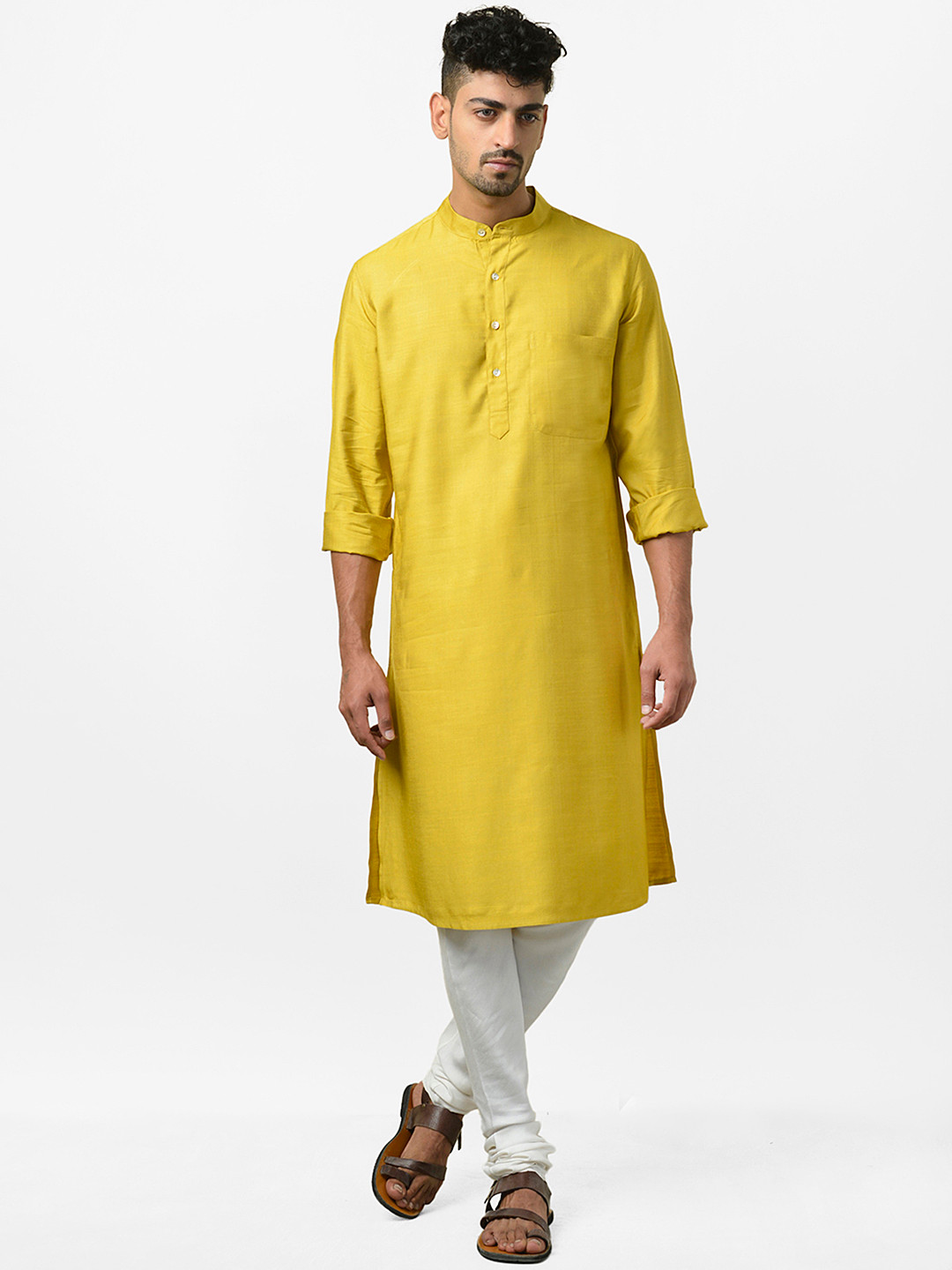 

Fabindia Men Yellow Solid Slim Fit Straight Kurta