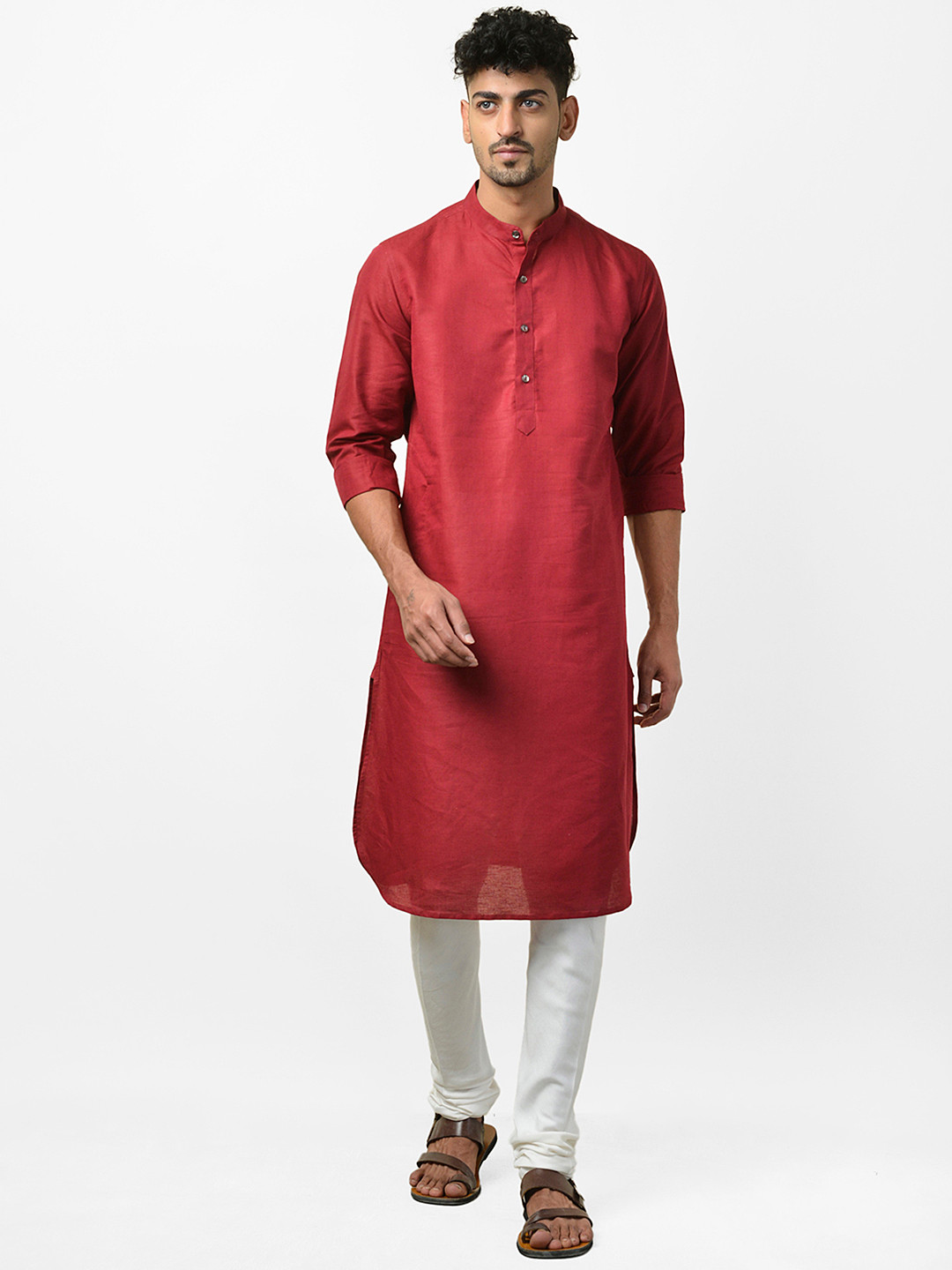 

Fabindia Men Maroon Solid Slim Fit Straight Kurta