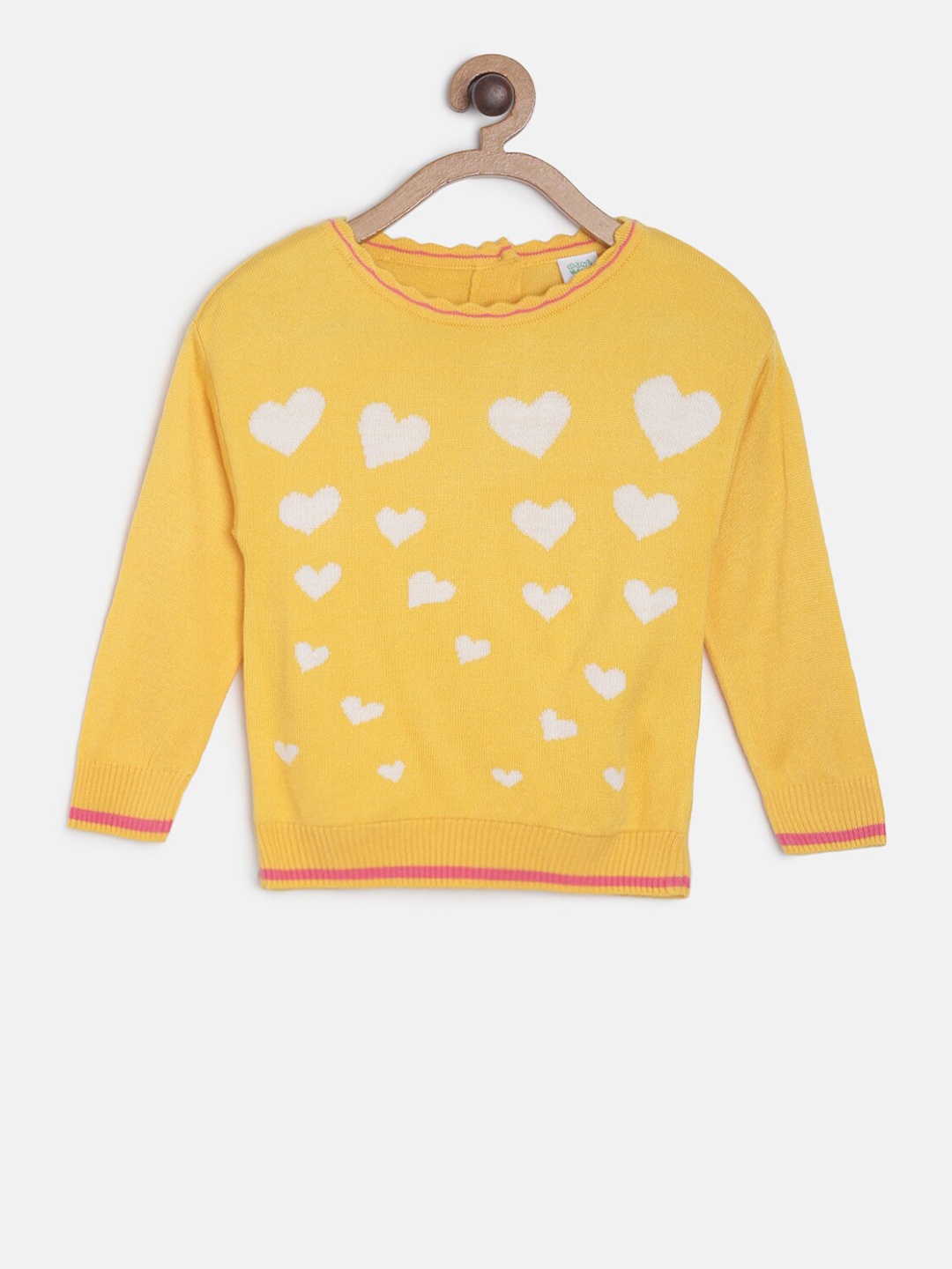 

MINI KLUB Girls Yellow Self Design Acrylic Pullover