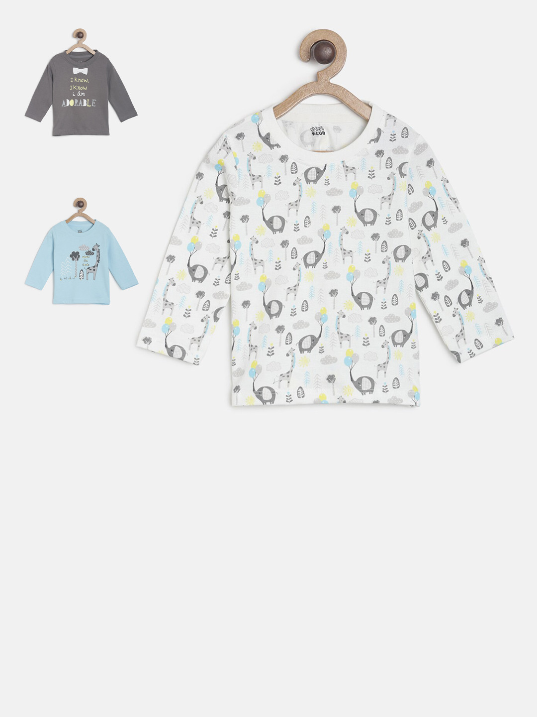 

MINI KLUB Boys Pack Of 3 Printed Round Neck Pure Cotton T-shirt, White