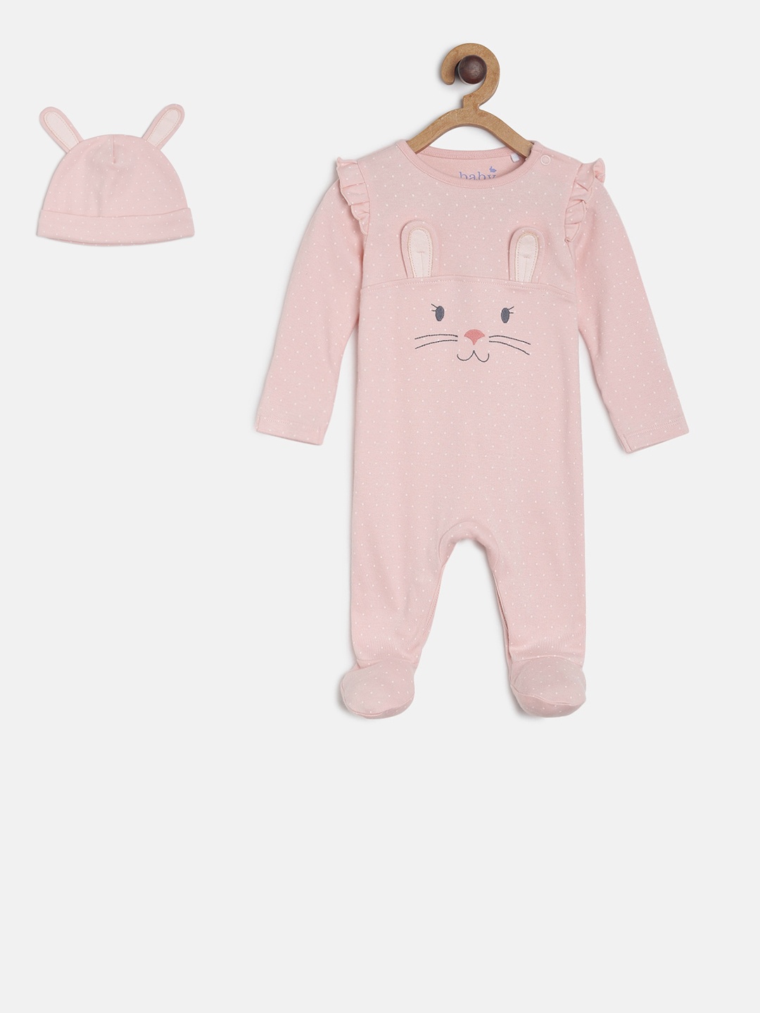 

MINI KLUB Infant Girls Pink & White Printed Sleepsuit