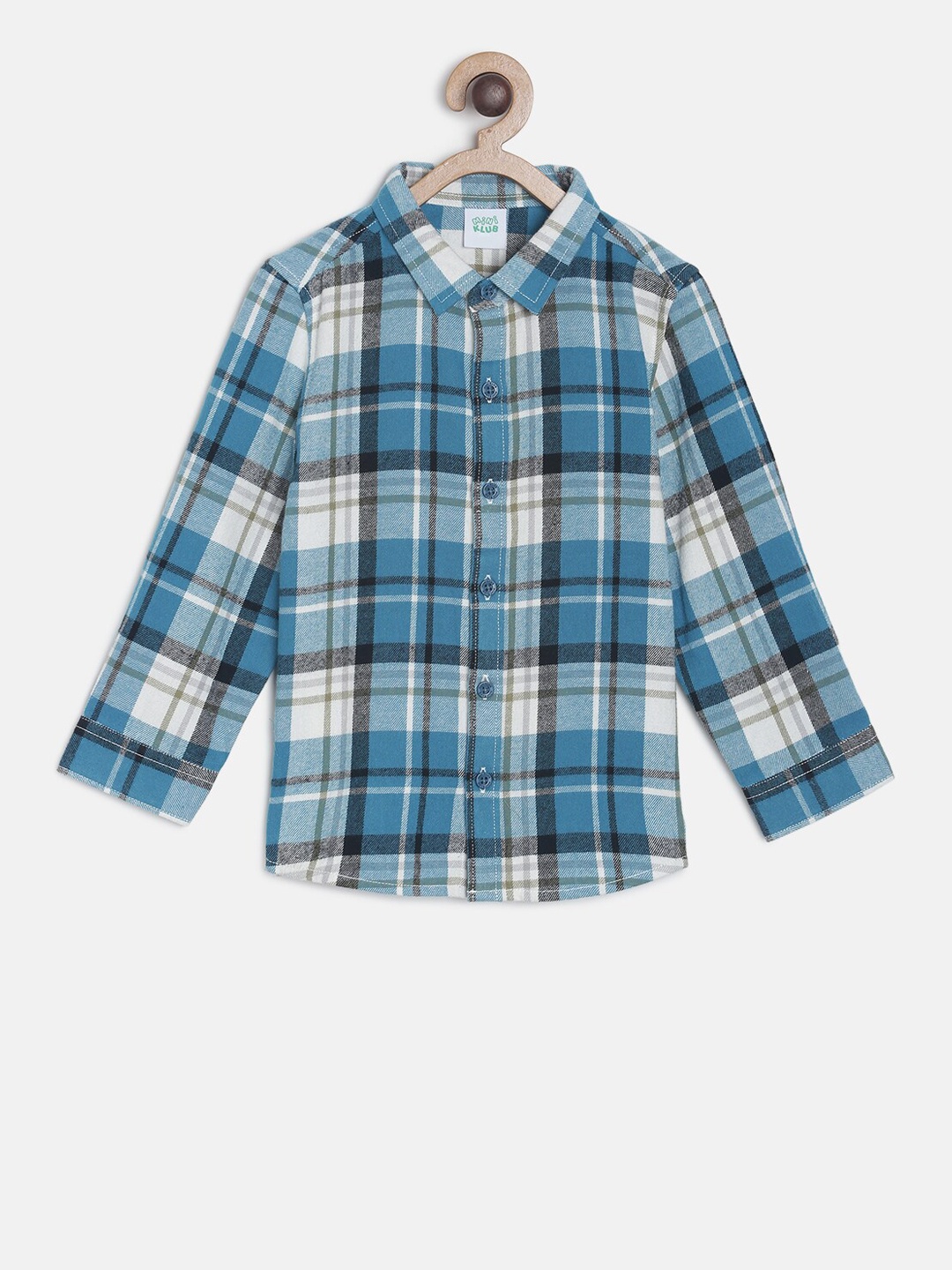 

MINI KLUB Boys Blue & White Regular Fit Checked Casual Shirt