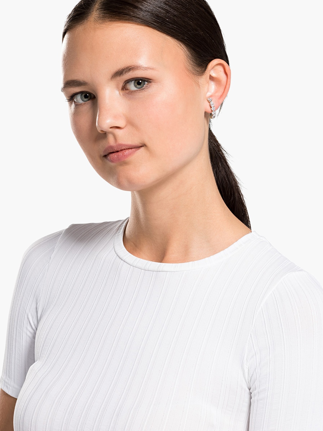 

SWAROVSKI White Rhodium-Plated Tennis Deluxe Mixed Pierced Studs
